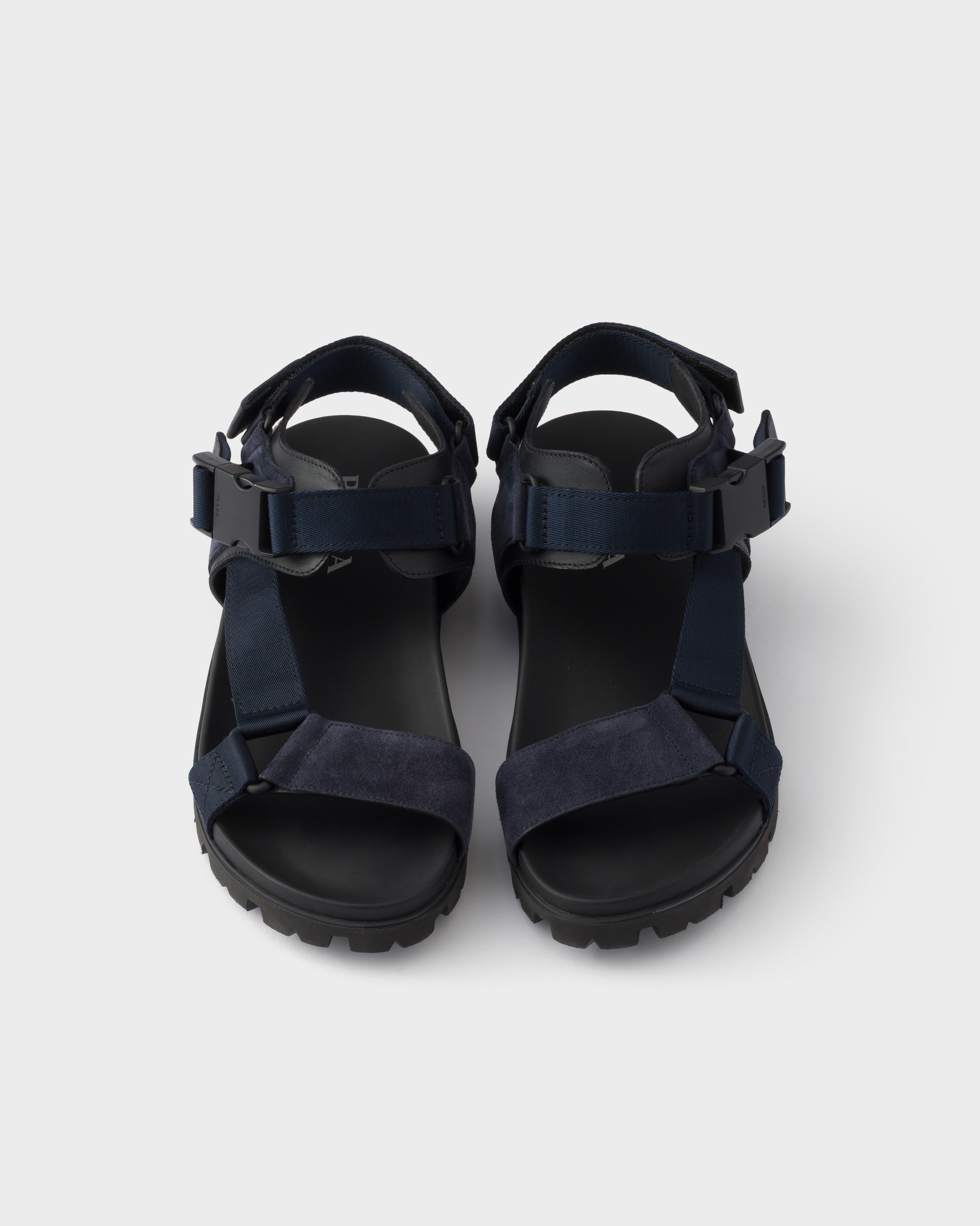 Navy Suede and woven tape sporty sandal | PRADA - United States