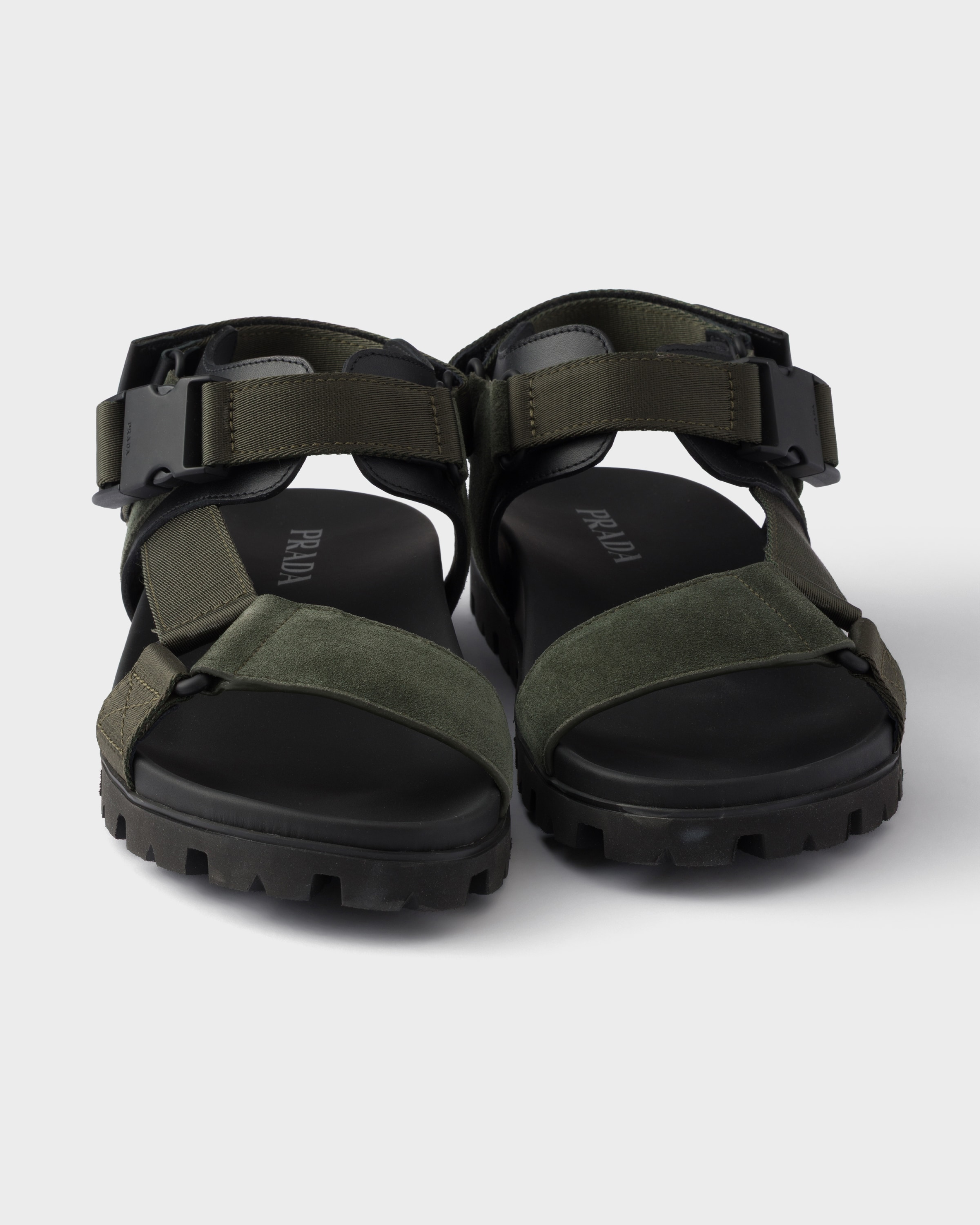 Selva Green Suede and woven tape sporty sandal | PRADA - United States