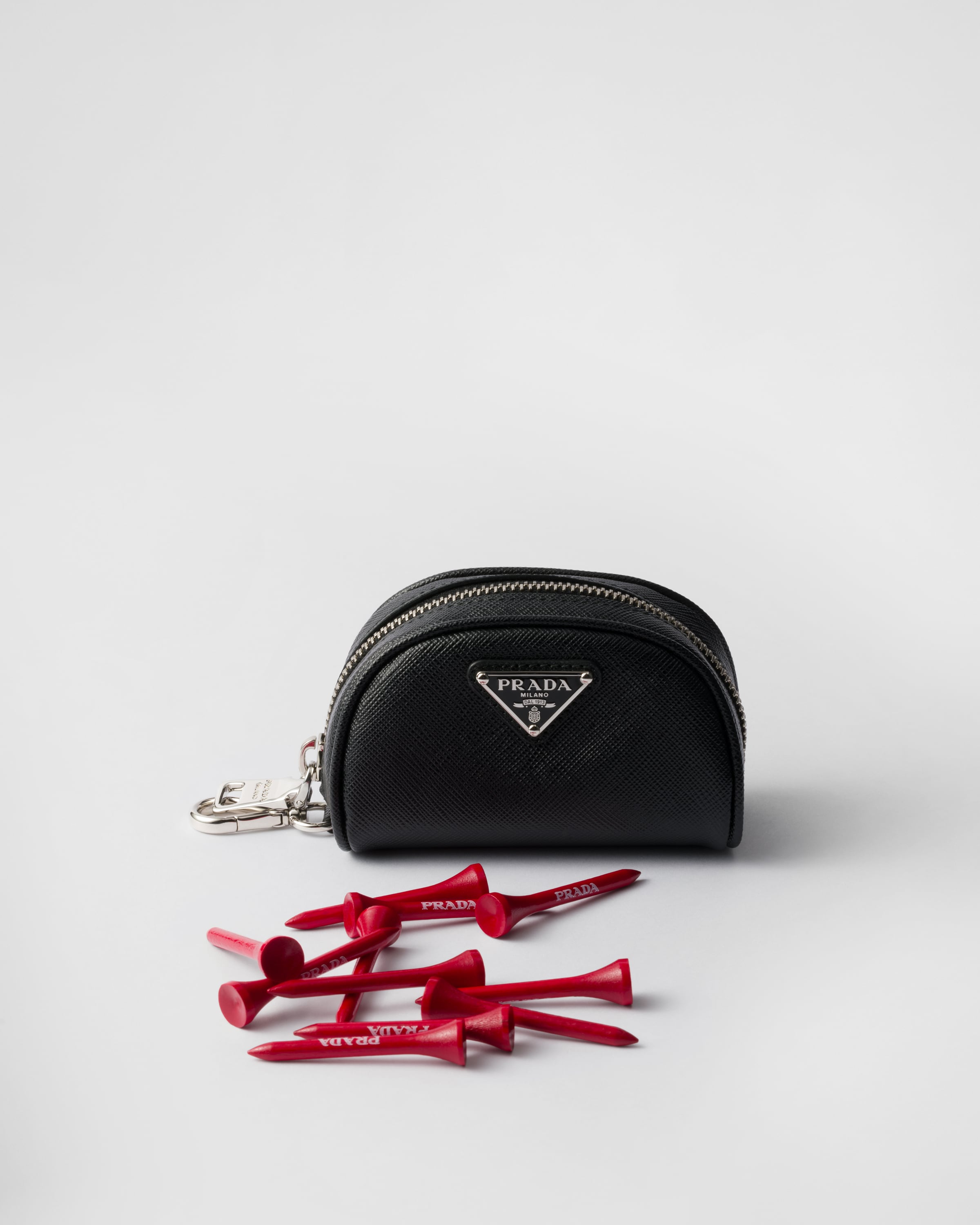 Prada Saffiano Leather Golf Tee Case In Schwarz