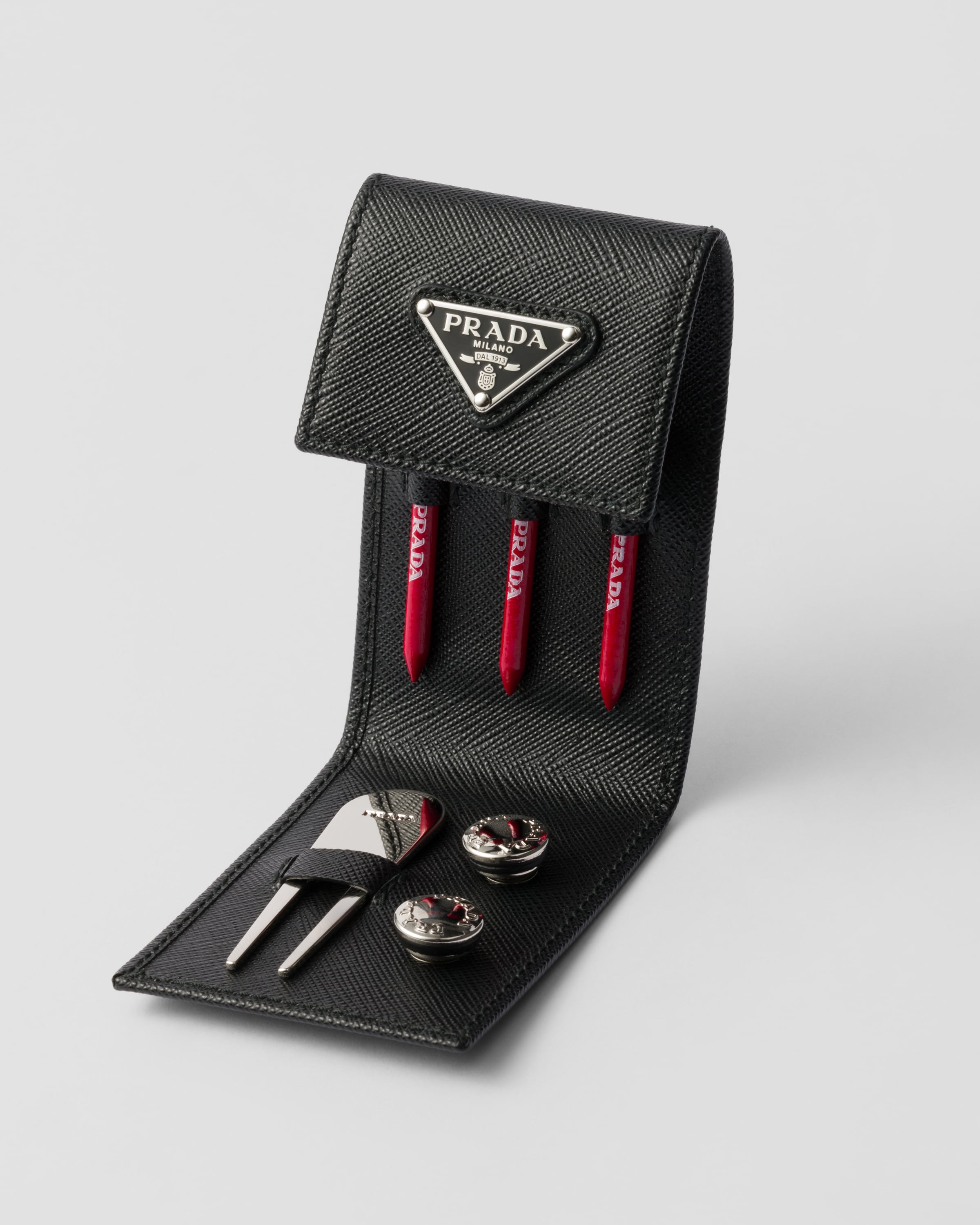 【人気】PRADA◆サフィアーノレザー ゴルフティーバッグチャーム ブラック/レッド サフィアーノレザー ゴルフティー バッグ