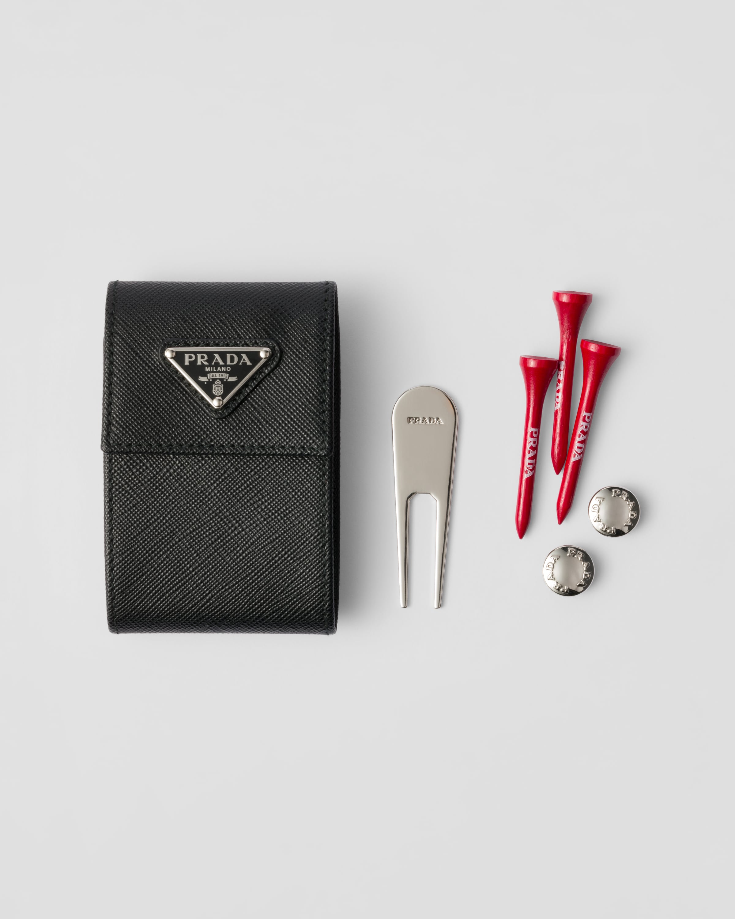Prada Saffiano Leather Golf Tee Case, , Black