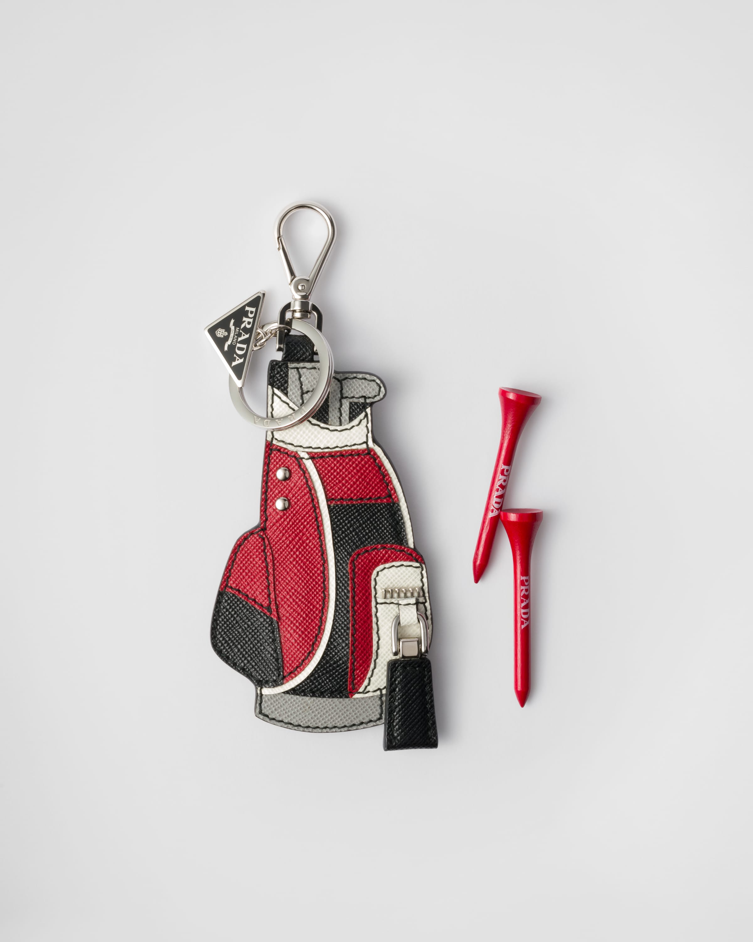Prada Saffiano Leather Golf Tee Bag Charm, , Black/fiery Red