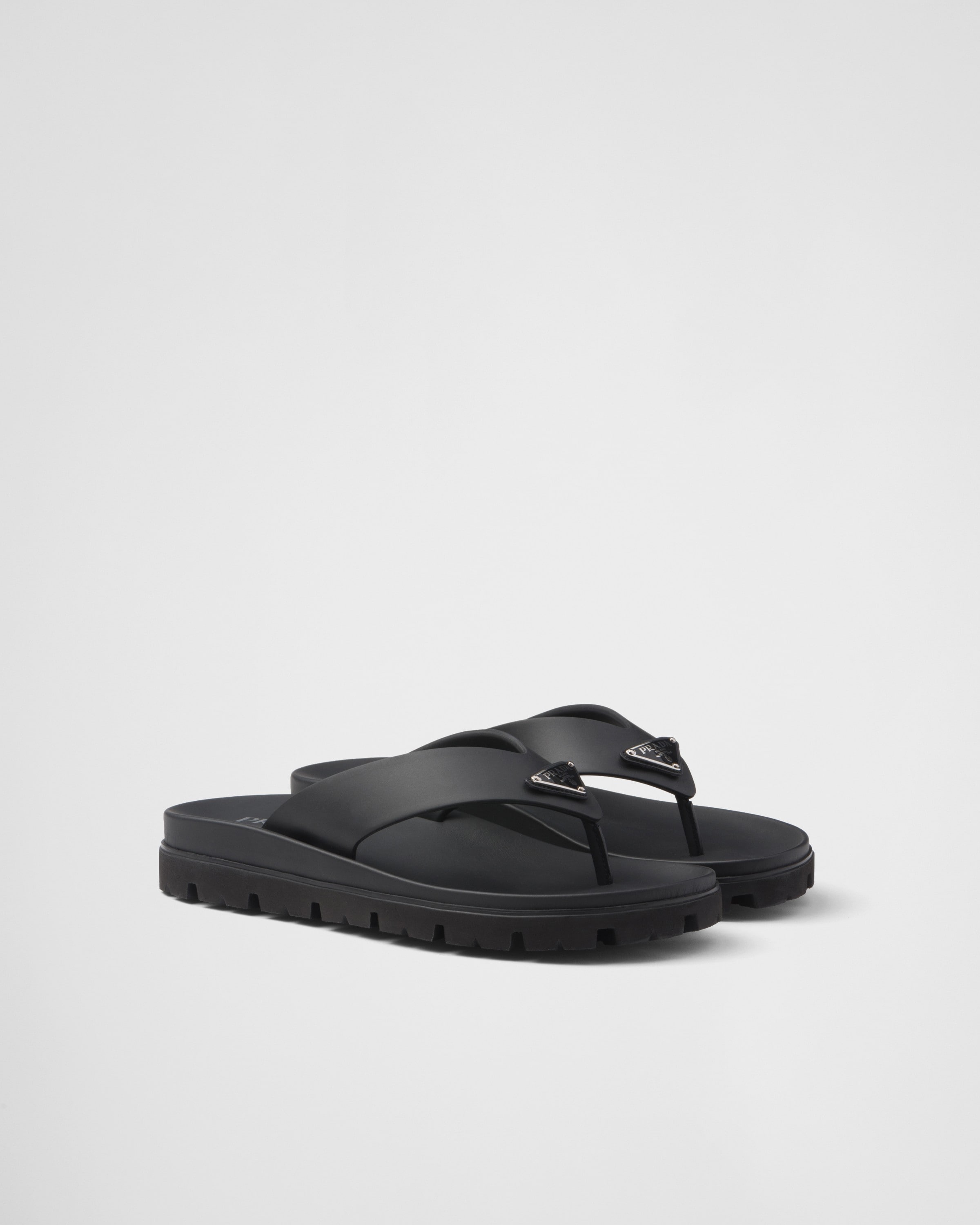 Prada Men's Rubber Thong Sandals In Black