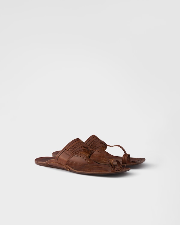 Prada Made in India x Inspired by Kolhapuri Chappal leather sandals - Brandy Prada Made in India x Inspired by Kolhapuri Chappal leather sandals - Brandy
