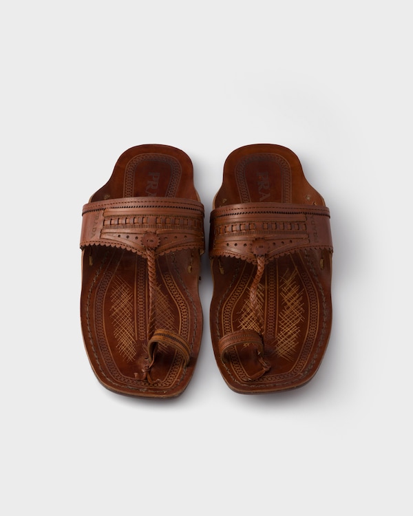 Prada Made in India x Inspired by Kolhapuri Chappal leather sandals - Brandy Prada Made in India x Inspired by Kolhapuri Chappal leather sandals - Brandy