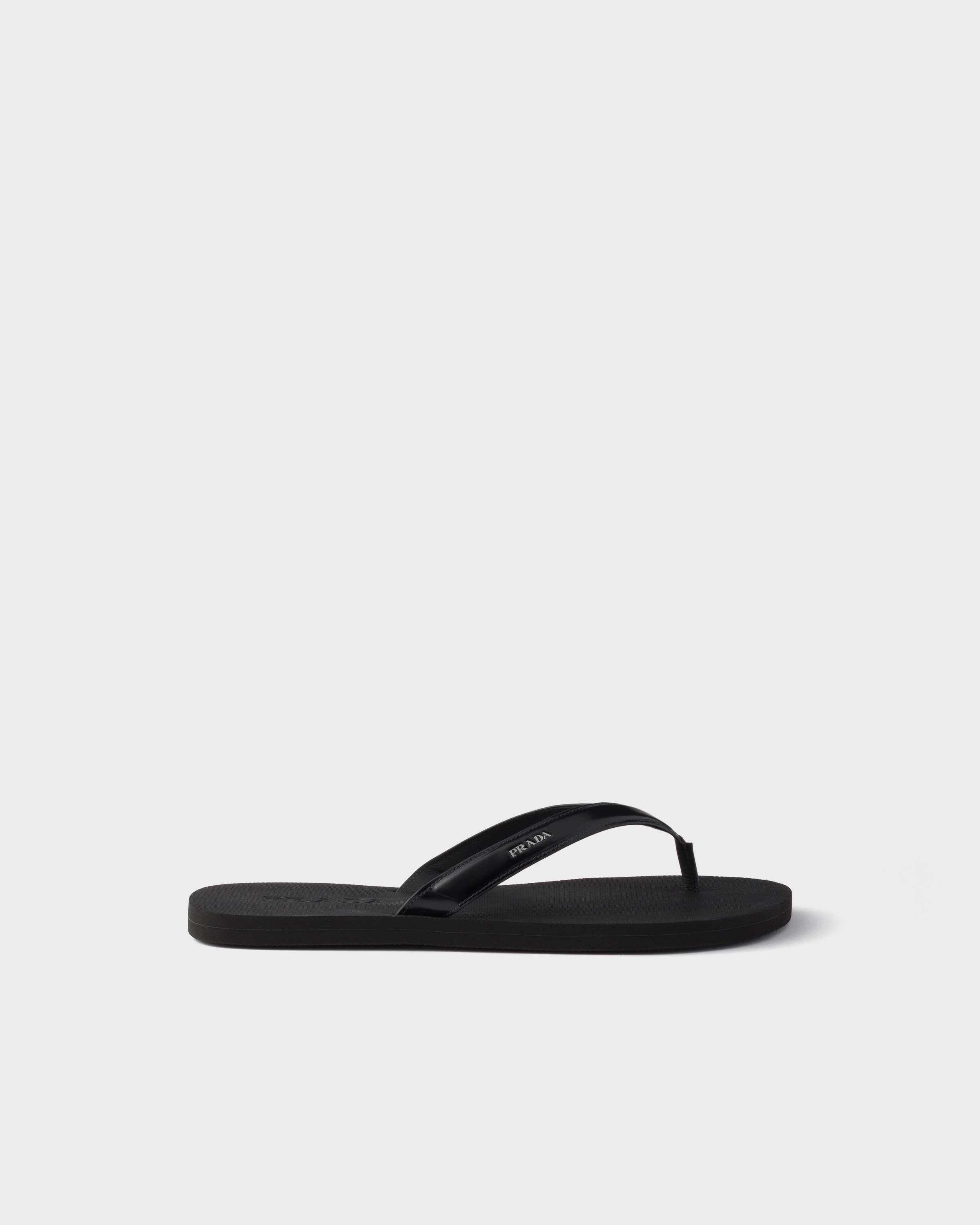 Prada Brushed Leather Flip-flops, Man, Black, Size 12