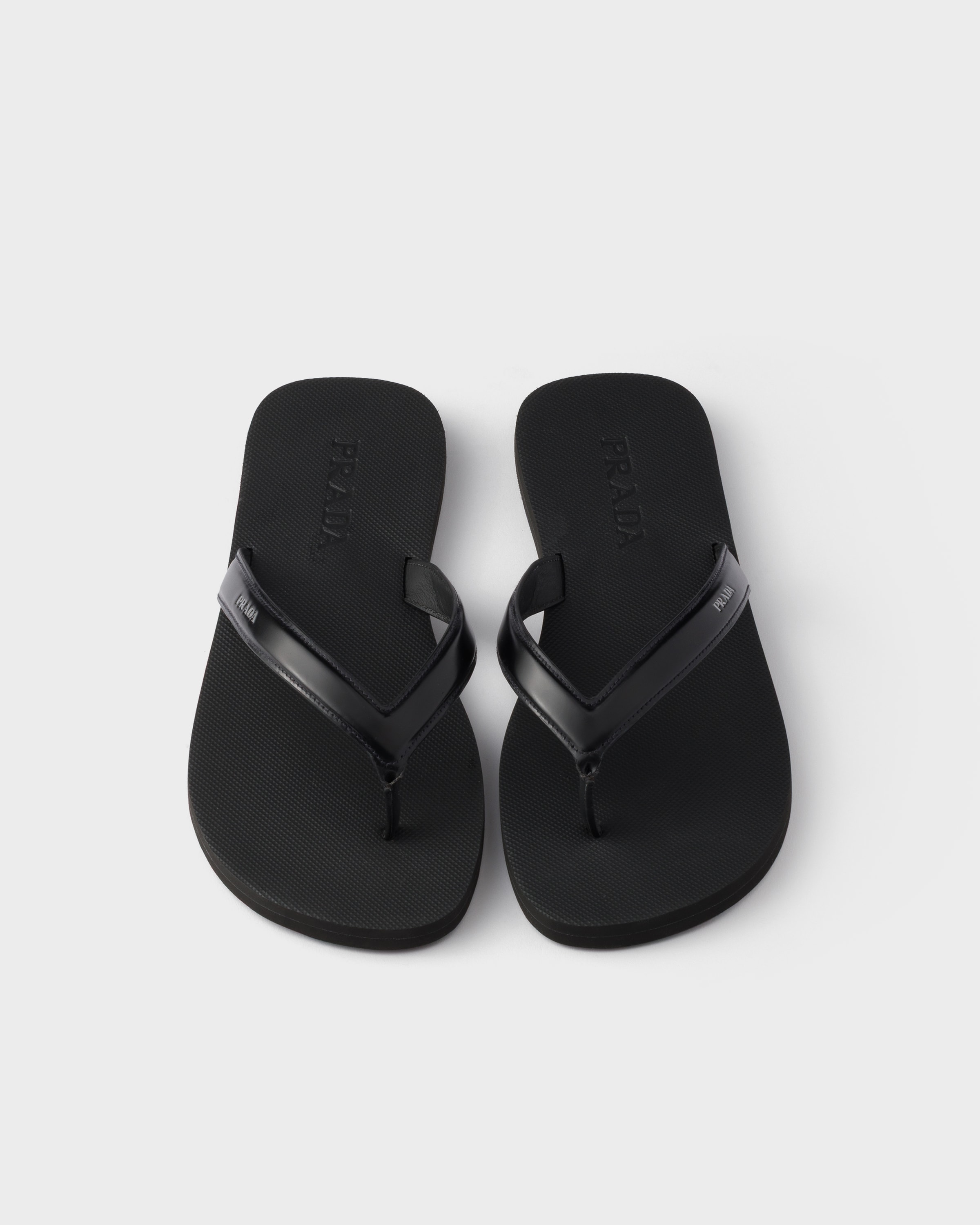 Black Brushed Leather Flip-flops | PRADA