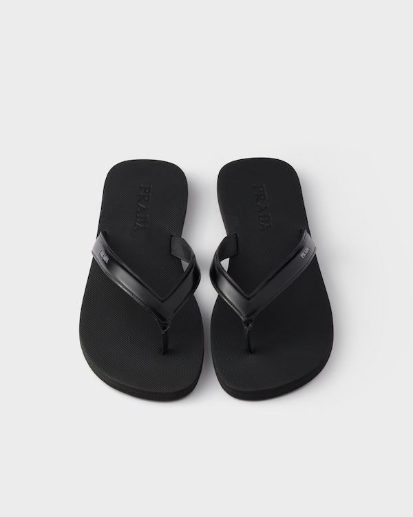 Brushed leather flip-flops - Black Brushed leather flip-flops - Black