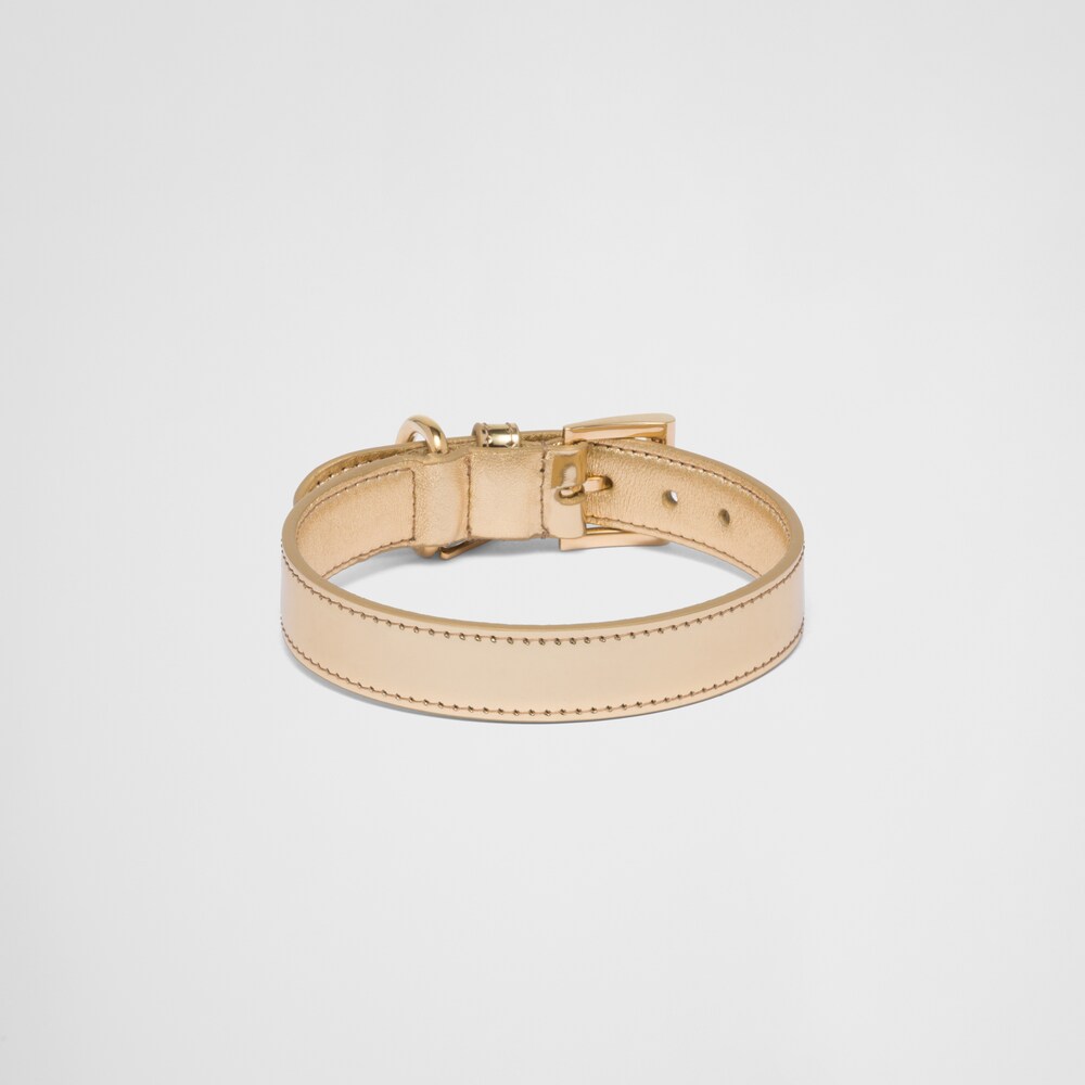 Platinum Brushed leather pet collar Prada