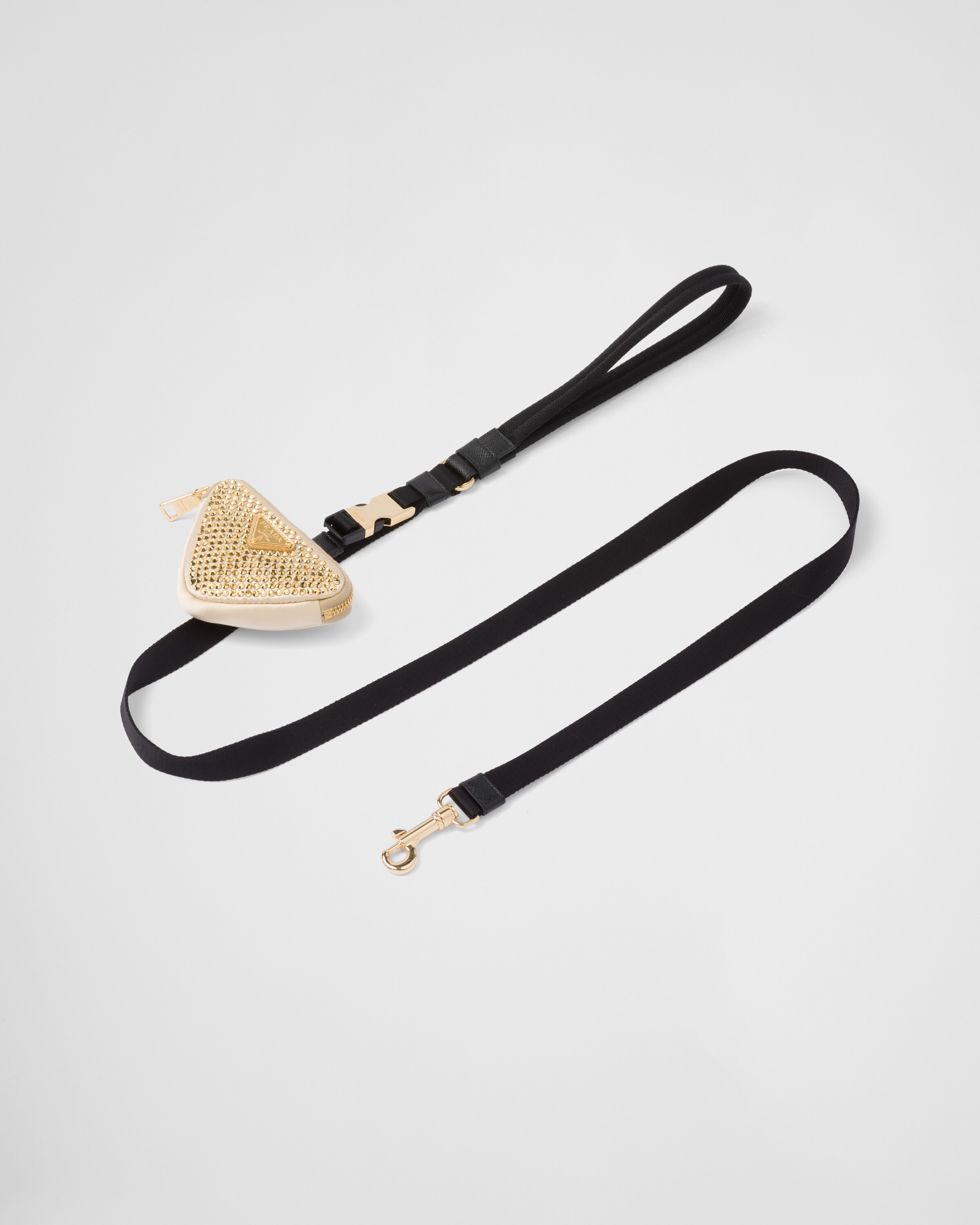 Platinum Woven Nylon Tape Pet Leash With Crystals PRADA