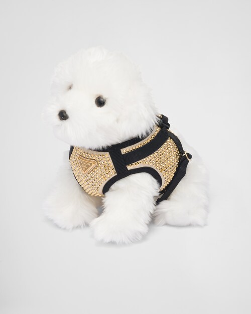Platinum Crystalstudded satin dog harness Prada