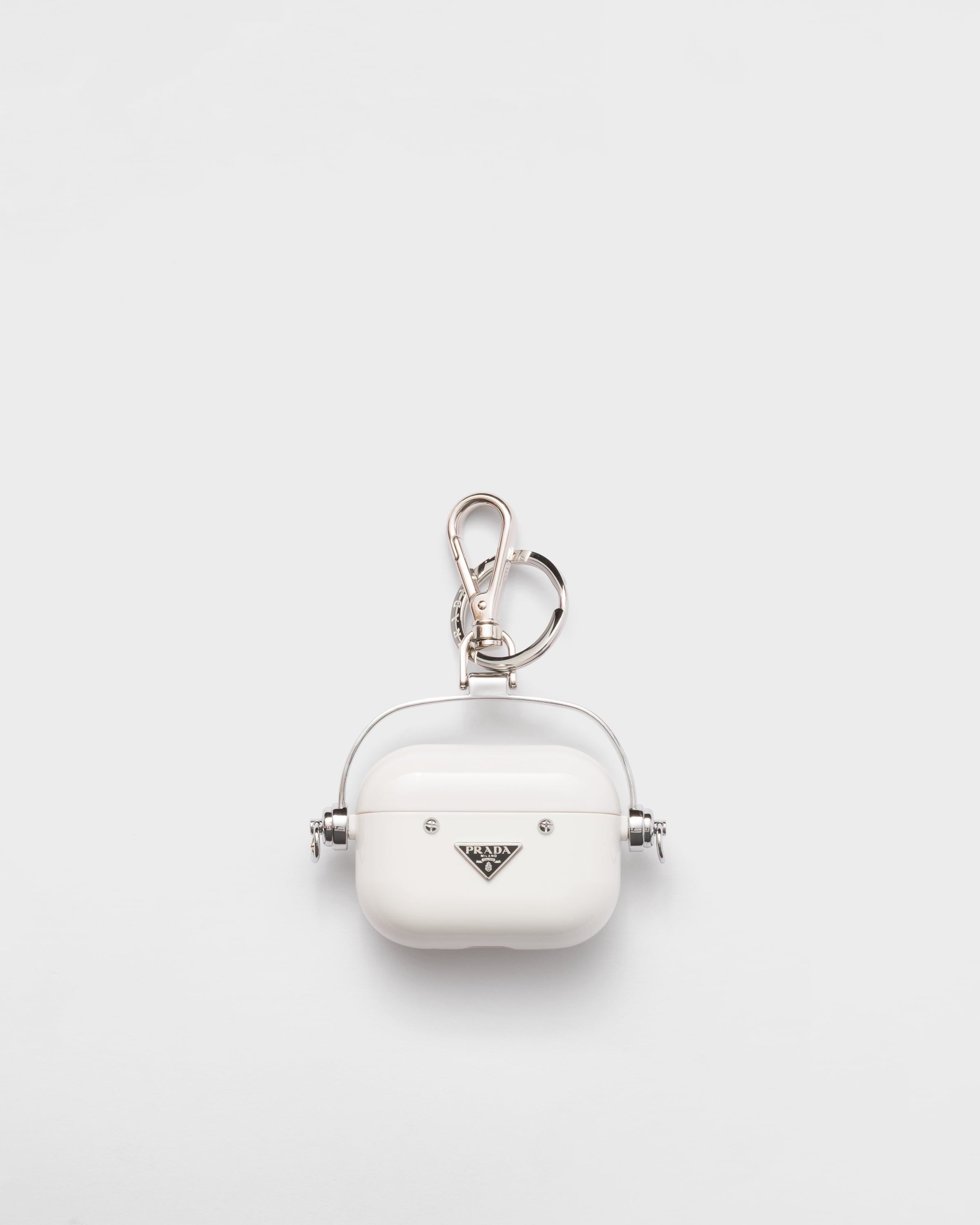Prada Custodia Per Airpods Pro Con Anello Portachiavi, Uomo, Bianco