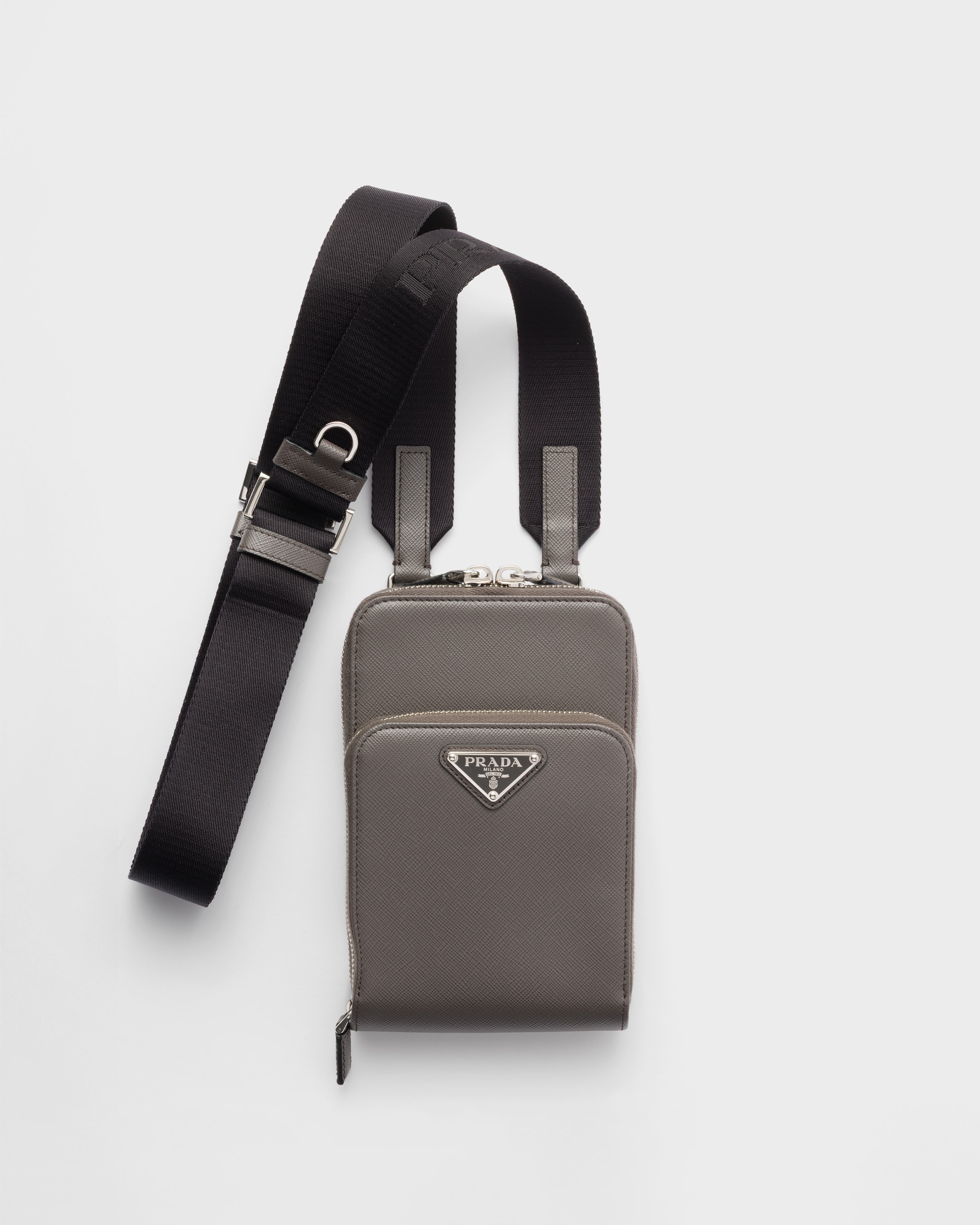 Smoky Gray Saffiano leather smartphone case | PRADA Smoky Gray Saffiano leather smartphone case | PRADA