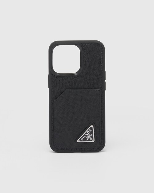 Black Saffiano leather cover for the iPhone 14 Pro | Prada