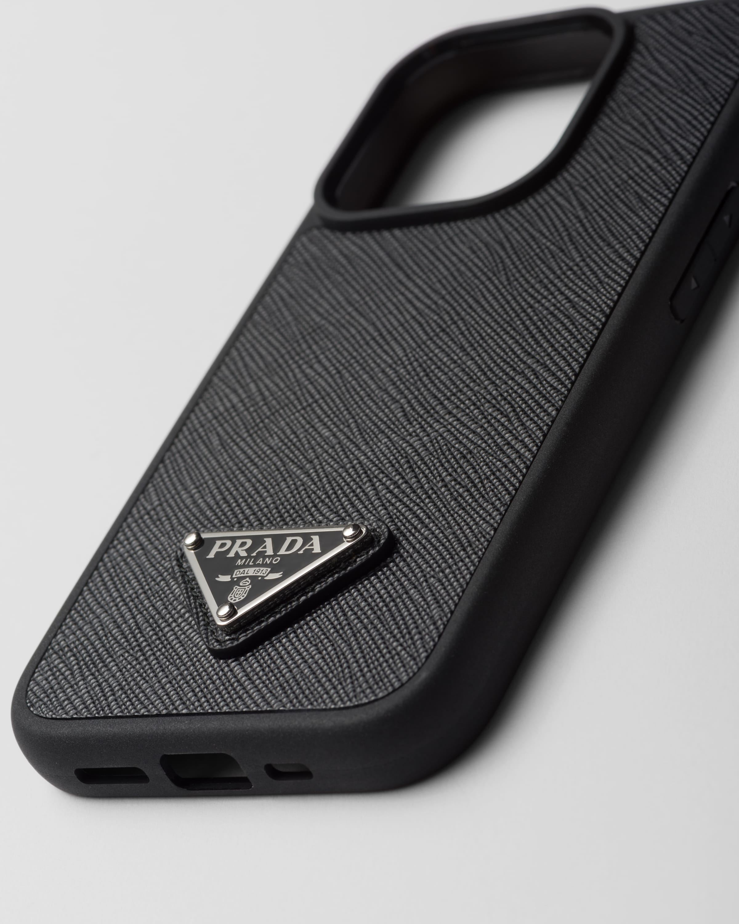 Black Saffiano Leather Cover For Iphone 15 Pro PRADA