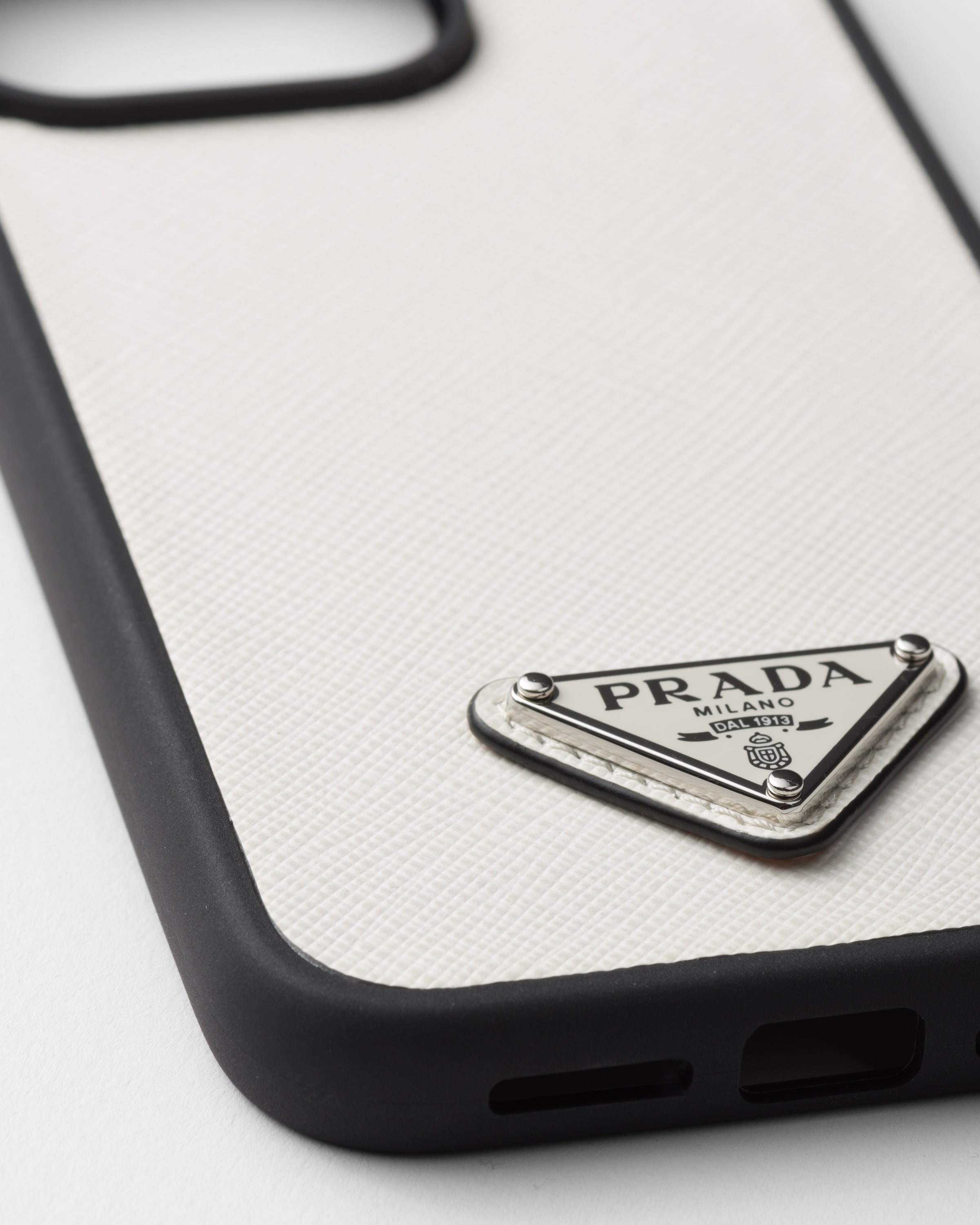 Shop Prada Iphone-15-pro-max-hülle Aus Saffiano-leder In White