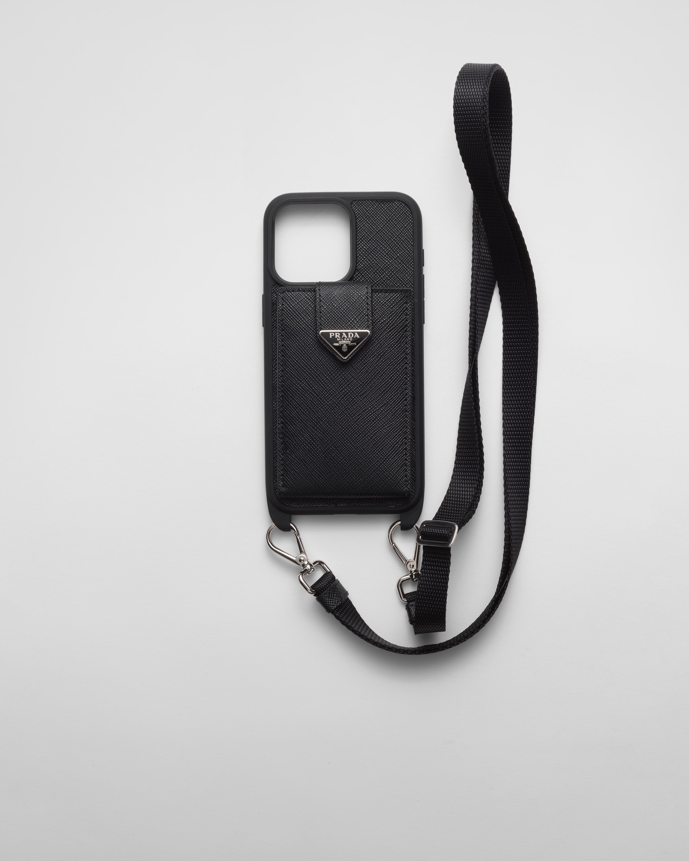 Prada Saffiano Leather Cover For Iphone 15 Pro Max In Black