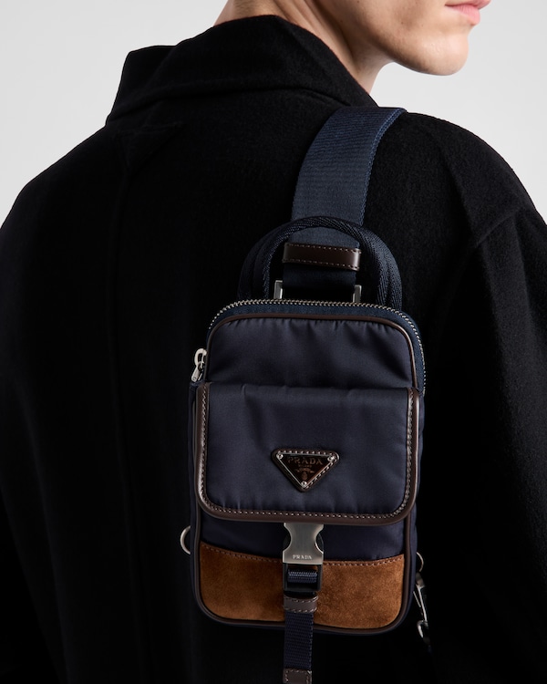 Re-Nylon and leather smartphone case - Blue/Coffee Re-Nylon and leather smartphone case - Blue/Coffee