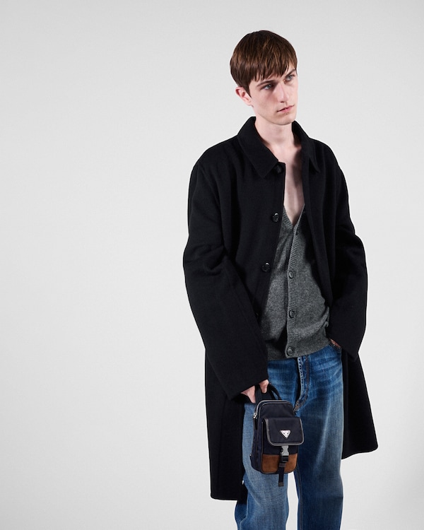 Re-Nylon and leather smartphone case - Blue/Coffee Re-Nylon and leather smartphone case - Blue/Coffee