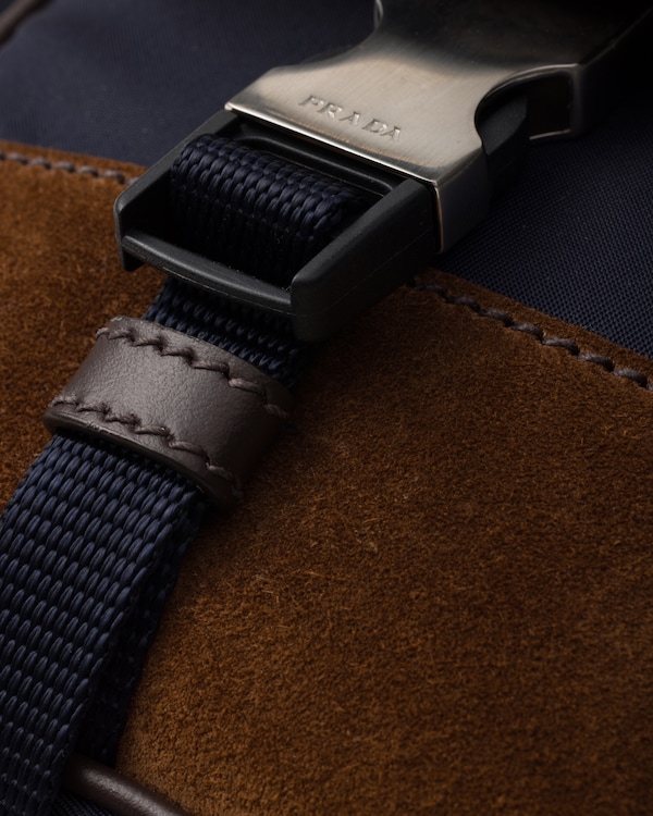 Re-Nylon and leather smartphone case - Blue/Coffee Re-Nylon and leather smartphone case - Blue/Coffee