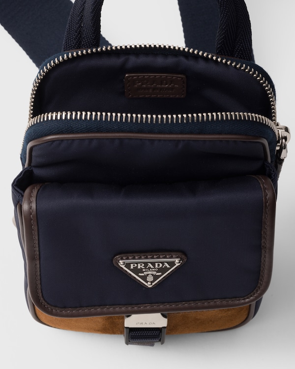 Re-Nylon and leather smartphone case - Blue/Coffee Re-Nylon and leather smartphone case - Blue/Coffee