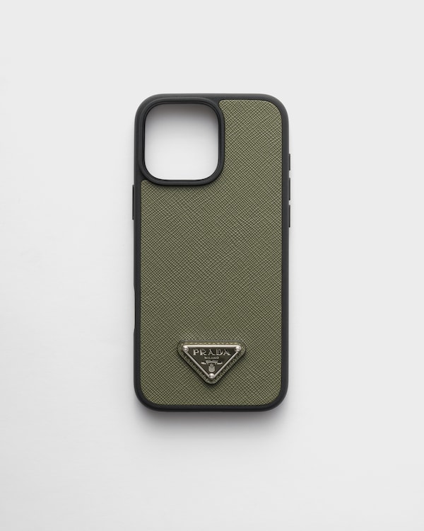 セール商品が満載 Leather Saffiano Green Loden Case PRADA | Max Pro 16 Iphone For iPhoneアクセサリー