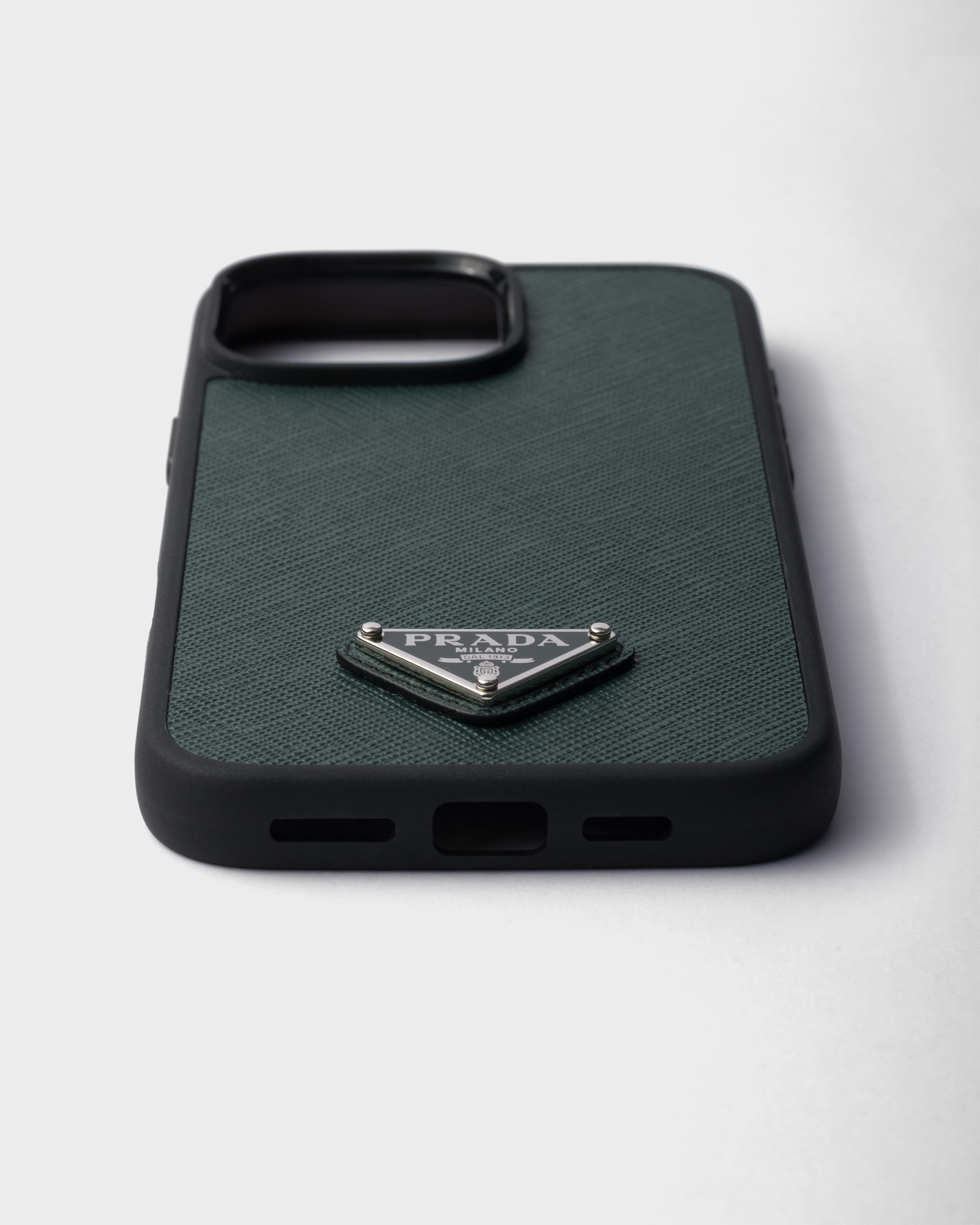 Emerald Green Saffiano leather case for iPhone 16 Pro Max