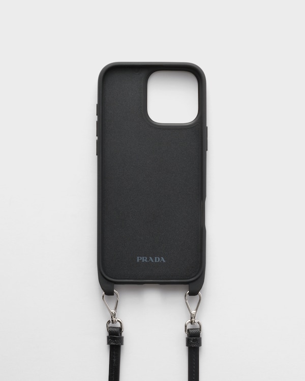 Saffiano and Ayers leather case for iPhone 16 Pro Max with shoulder strap Saffiano and Ayers leather case for iPhone 16 Pro Max with shoulder strap