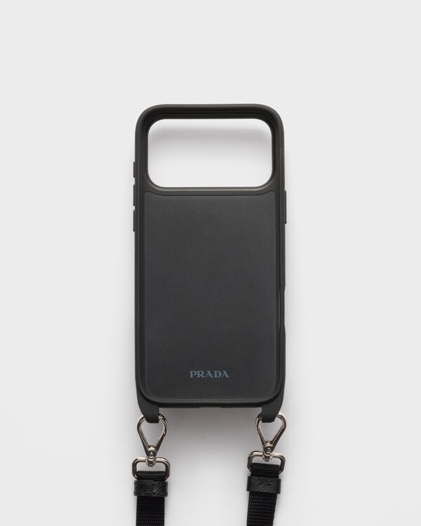 جراب هاتف iPhone 17 Pro Max من جلد سافيانو مع حزام الكتف - أسود جراب هاتف iPhone 17 Pro Max من جلد سافيانو مع حزام الكتف - أسود