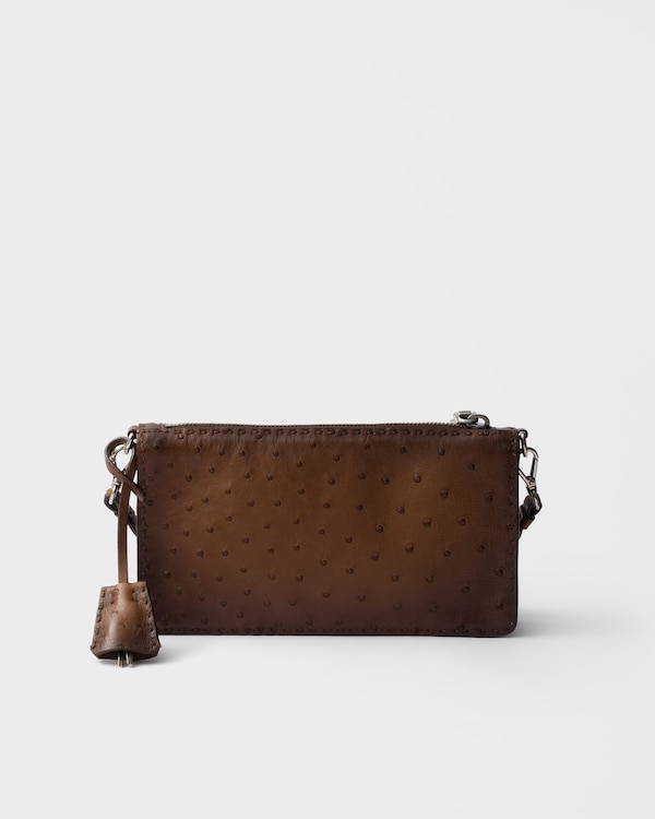 Antiqued ostrich leather mini-bag - Tobacco Antiqued ostrich leather mini-bag - Tobacco