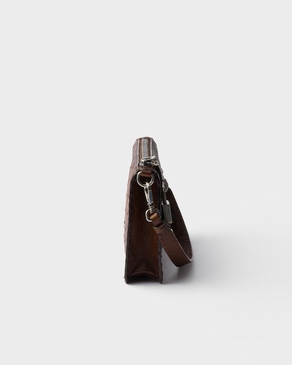Antiqued ostrich leather mini-bag - Tobacco Antiqued ostrich leather mini-bag - Tobacco