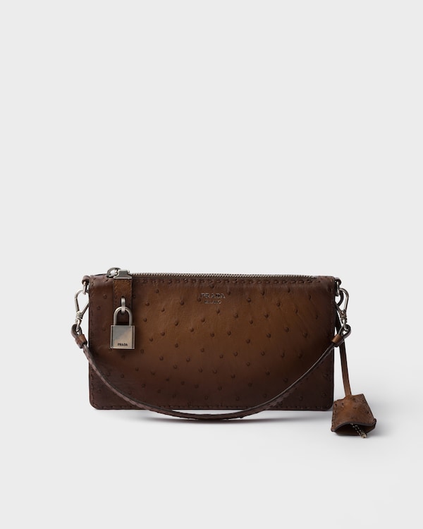 Antiqued ostrich leather mini-bag - Tobacco Antiqued ostrich leather mini-bag - Tobacco