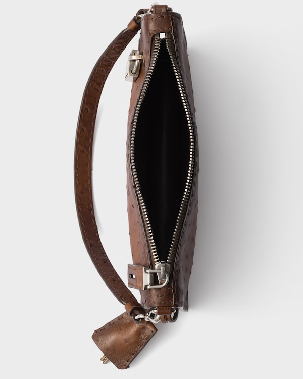 Antiqued ostrich leather mini-bag - Tobacco Antiqued ostrich leather mini-bag - Tobacco