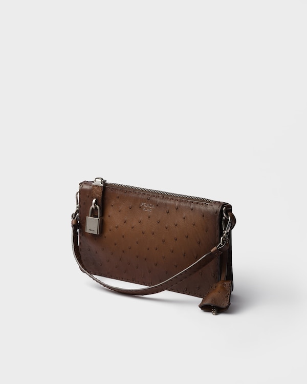Antiqued ostrich leather mini-bag - Tobacco Antiqued ostrich leather mini-bag - Tobacco