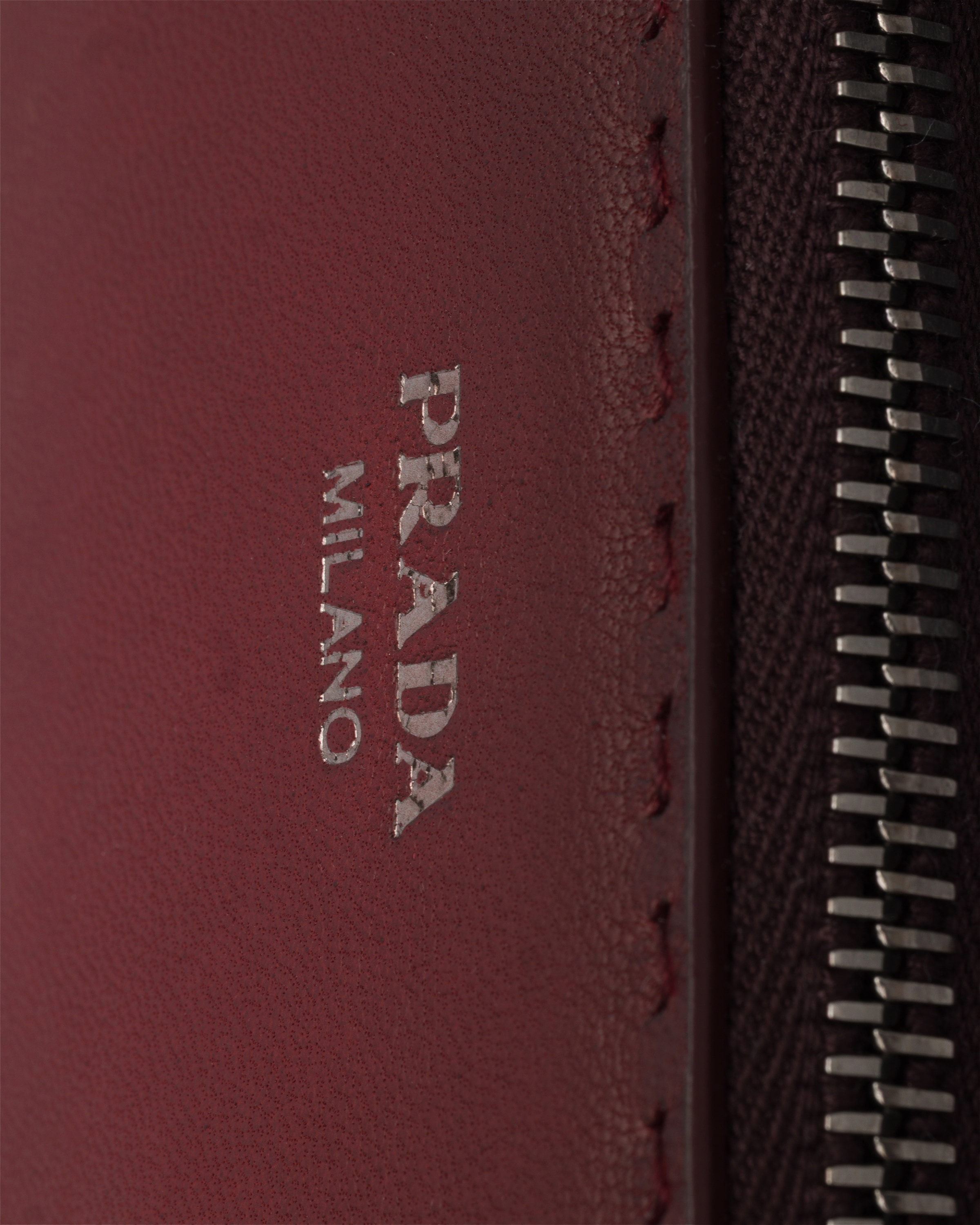 Ruby Red Antiqued Leather Pouch | PRADA - United States