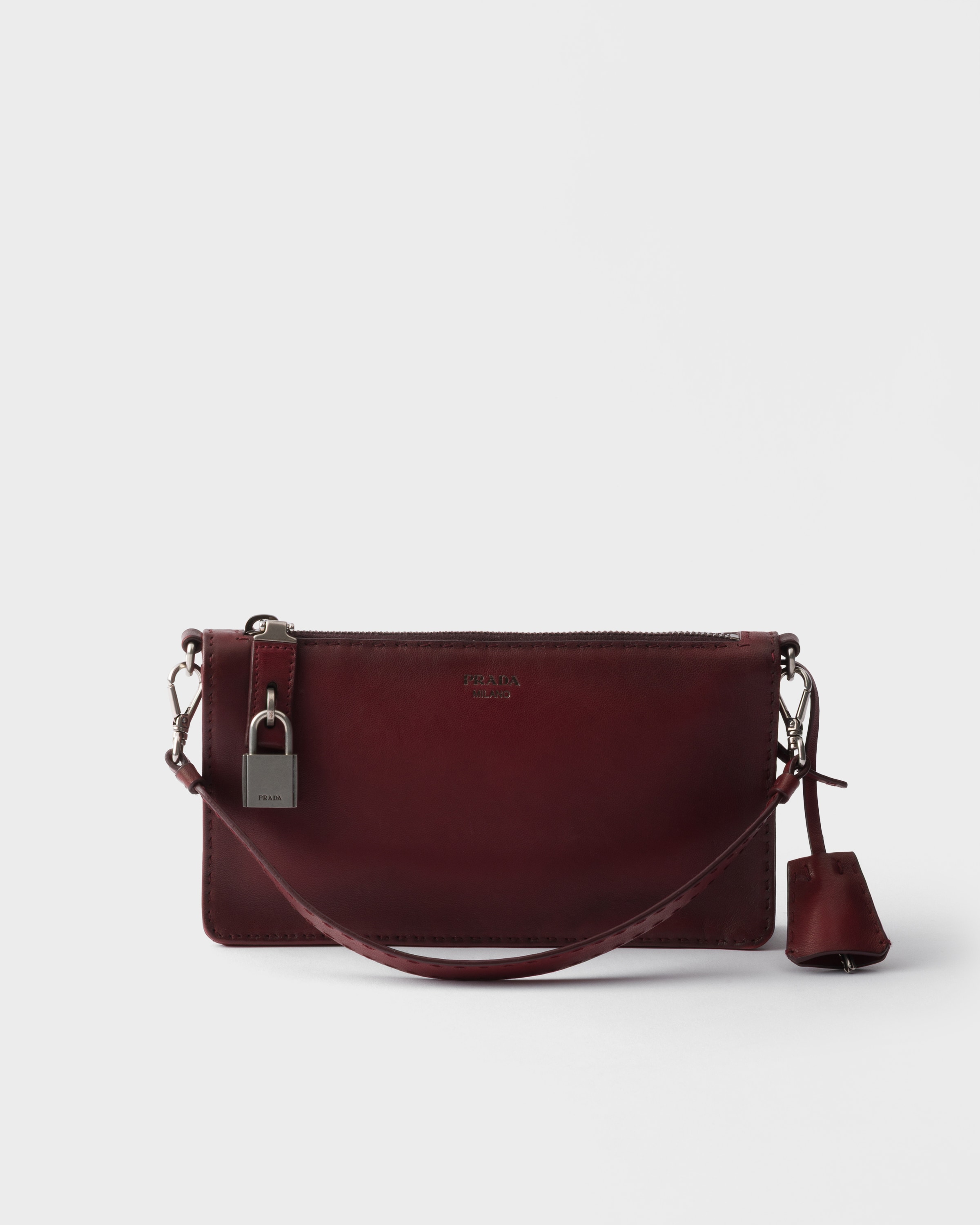 Ruby Red Antiqued Leather Pouch | PRADA