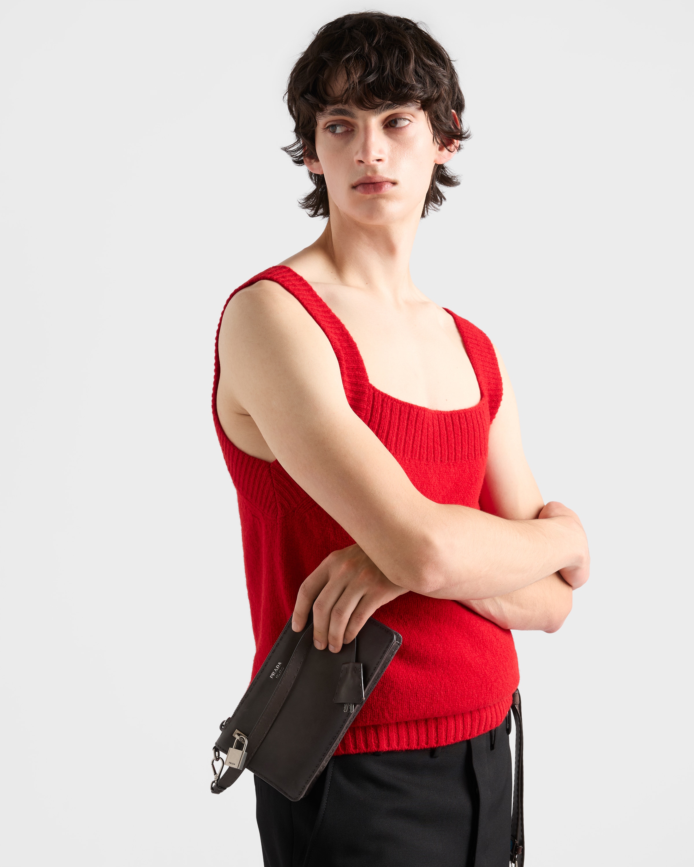 Graphite Antiqued Leather Pouch | PRADA - United States
