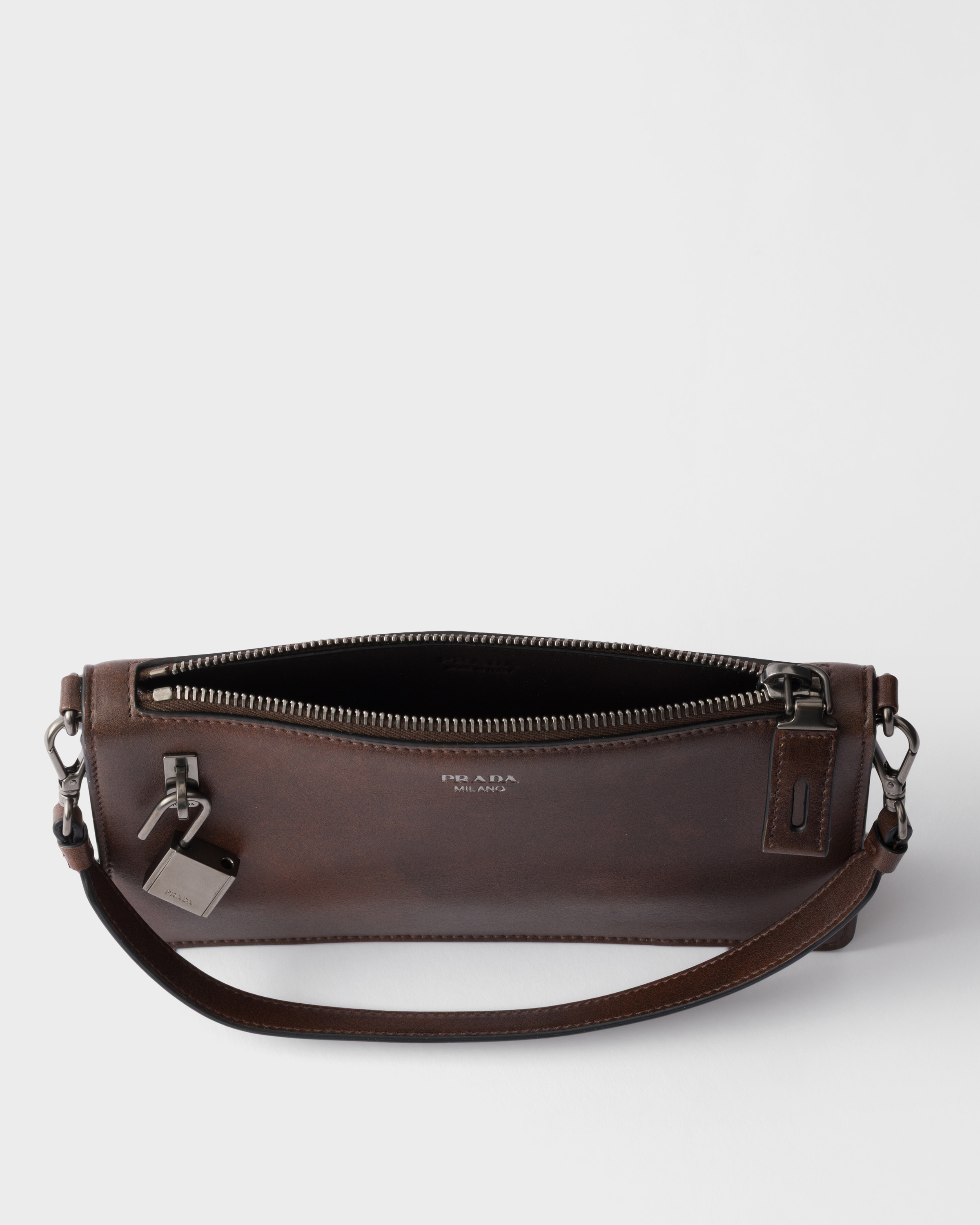 Cocoa Brown Leather Pouch | PRADA - United States