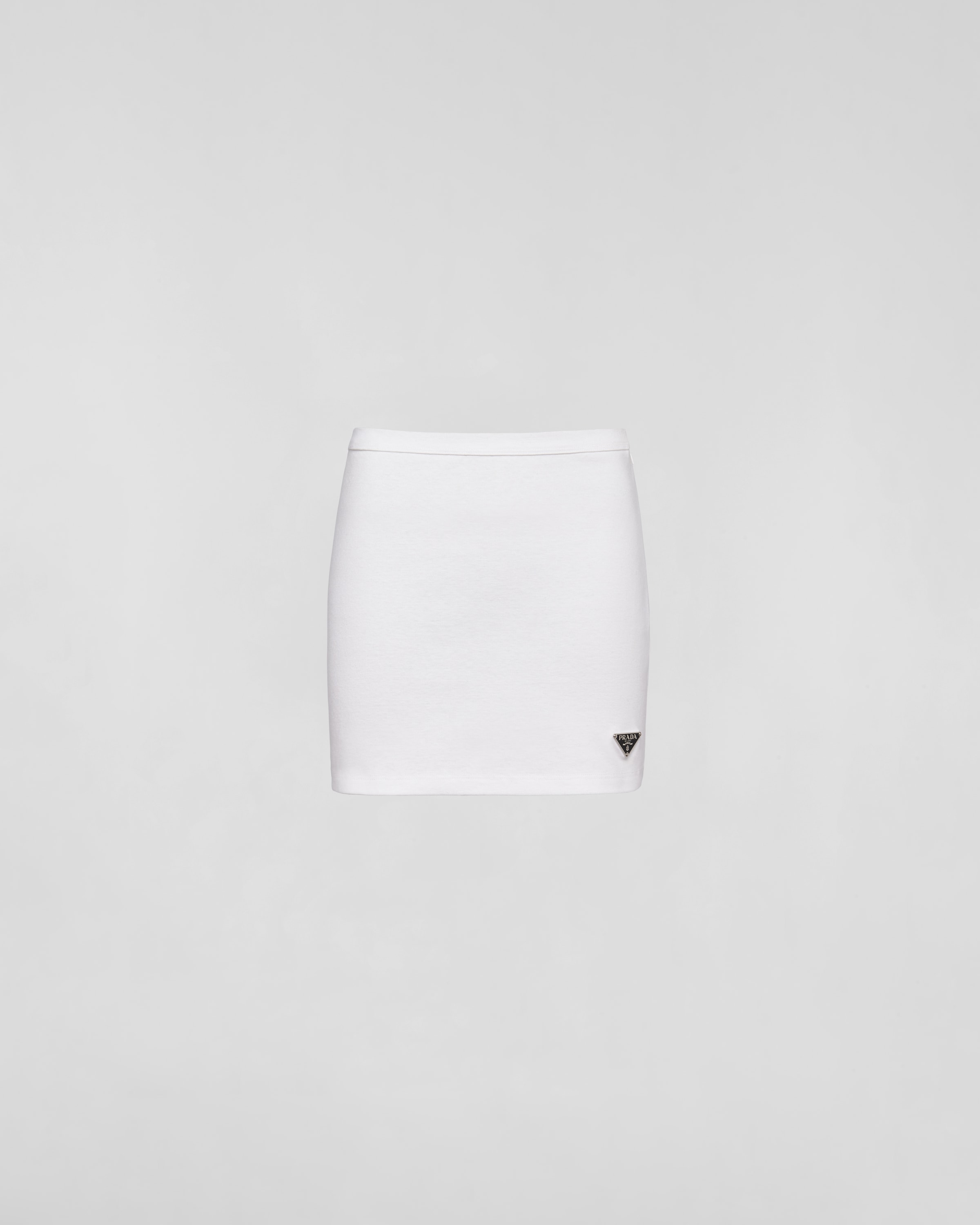 Prada Logo-plaque Cotton Miniskirt In White