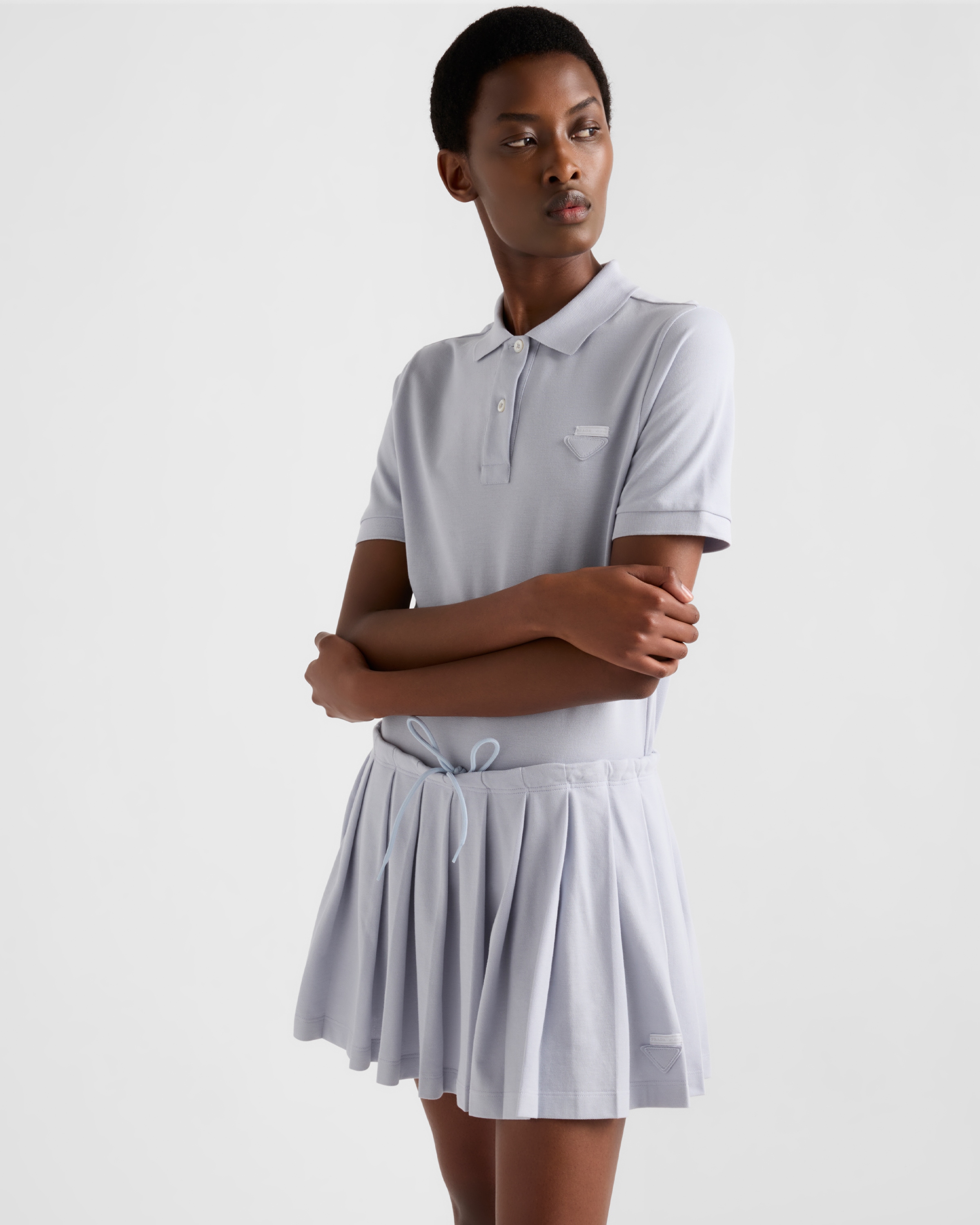 Prada Pleated Pique Drawstring Mini Skirt