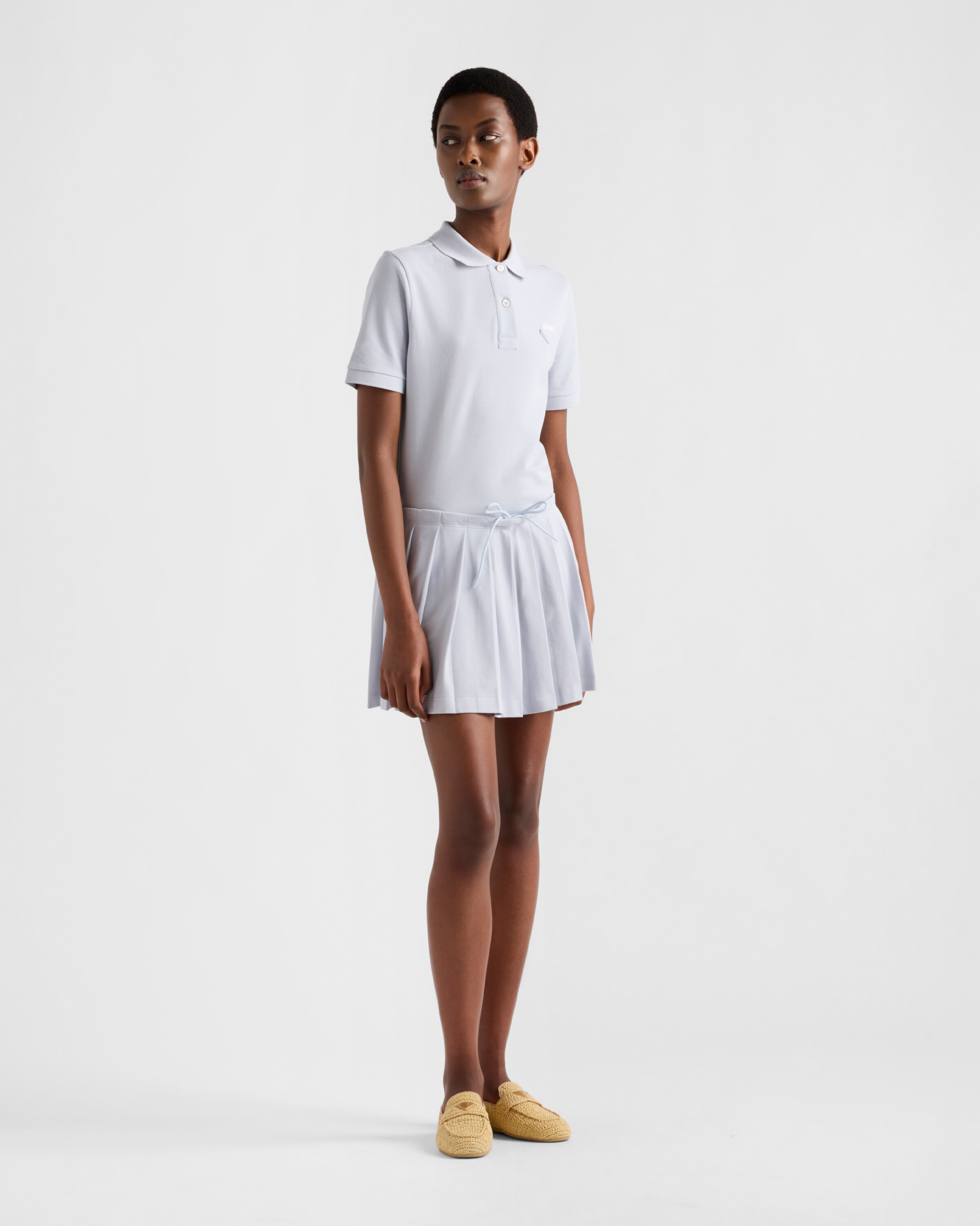 Prada Pleated Pique Drawstring Mini Skirt