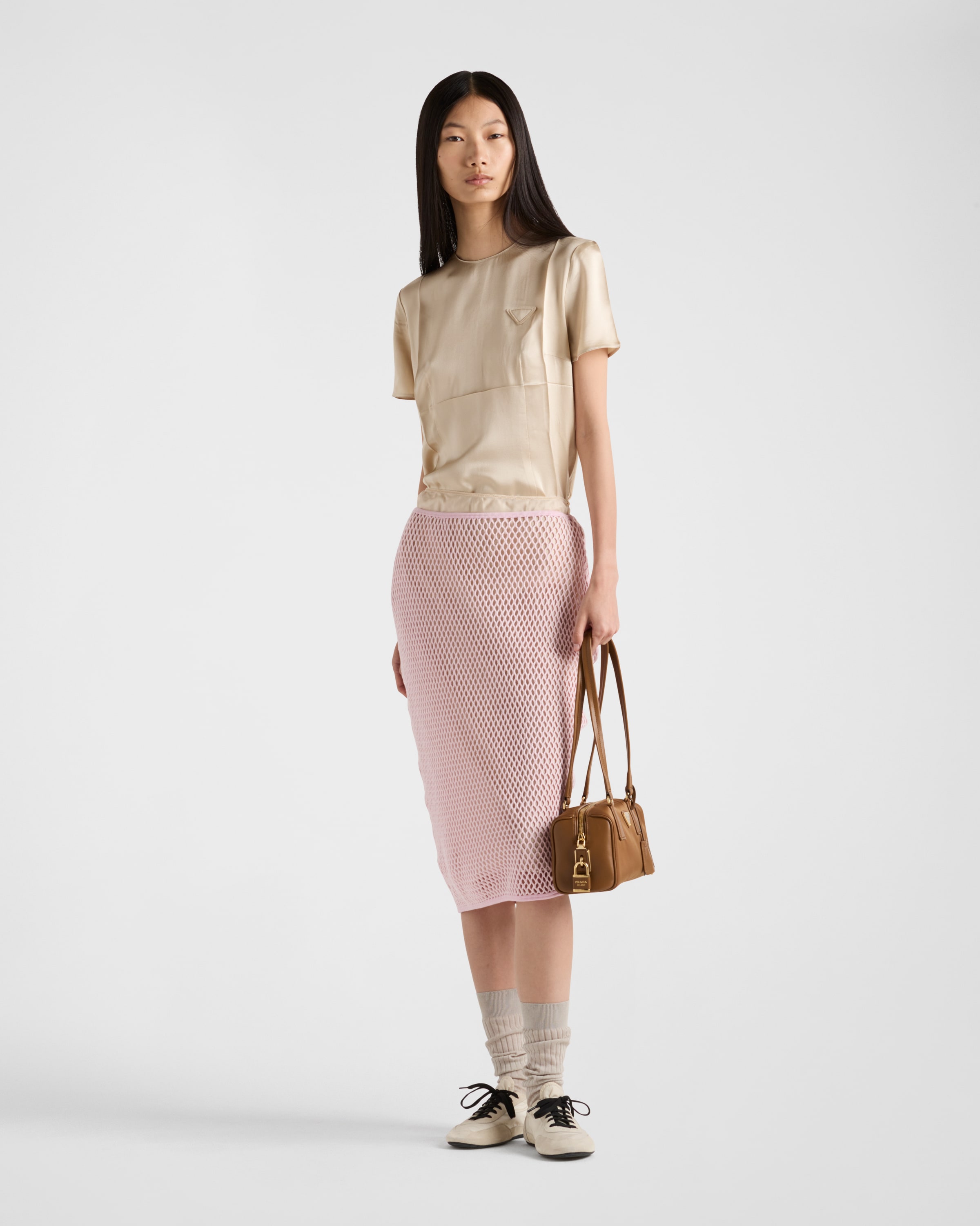 Petal Pink Cotton mesh skirt | PRADA