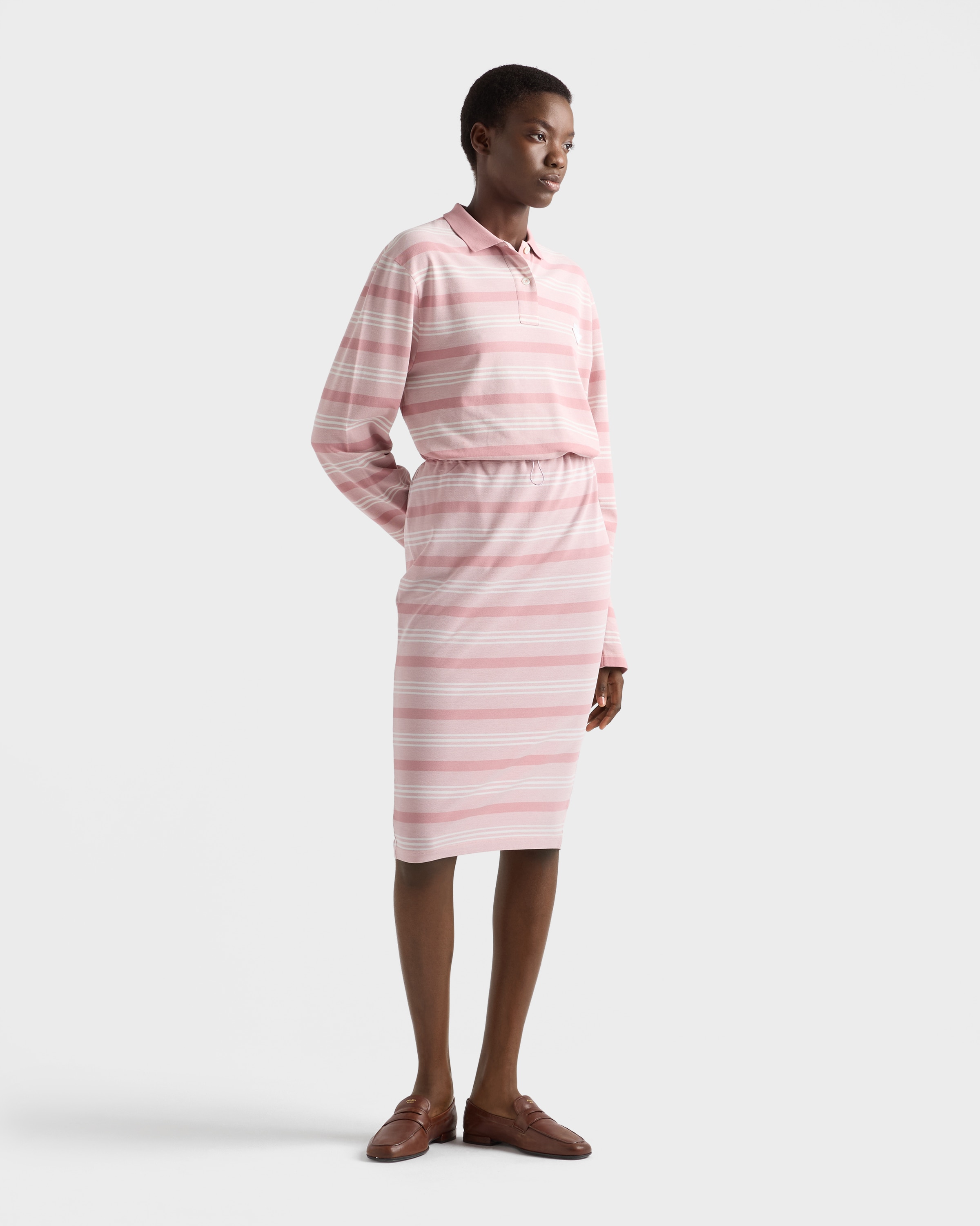 Alabaster Pink Bayadere Print Piqué Skirt | PRADA