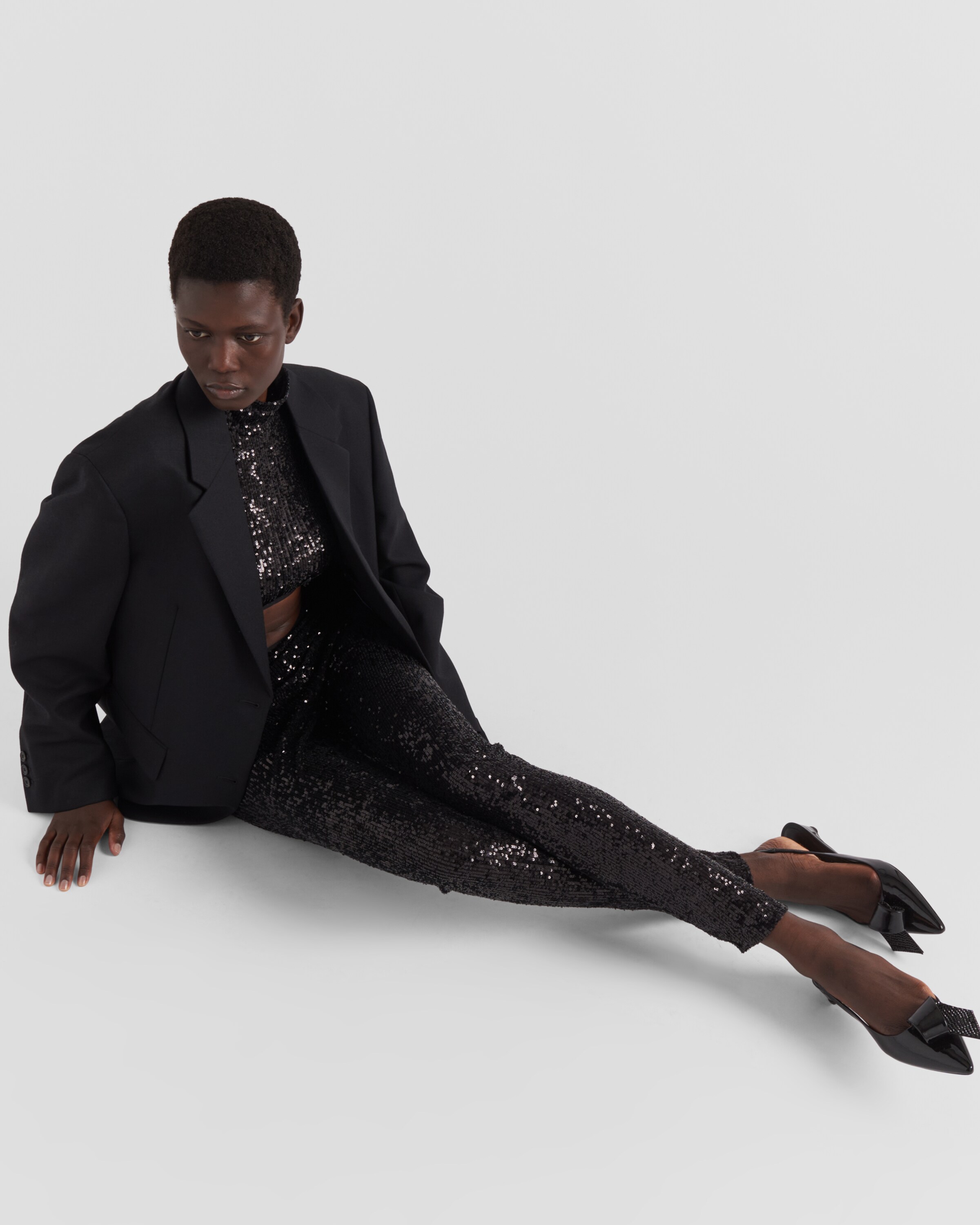 Black Sequined Stretch Pants | PRADA
