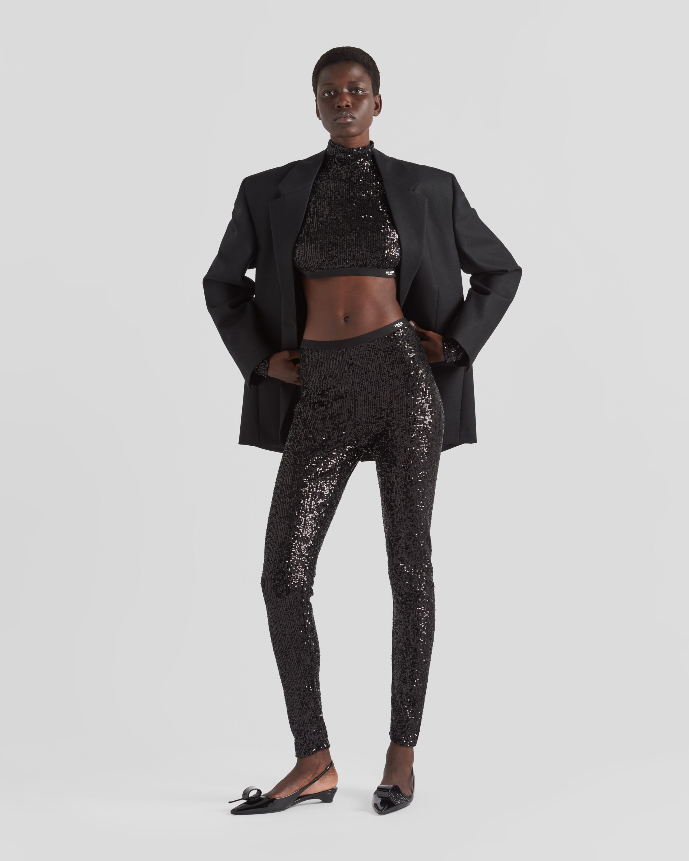 Black Sequined Stretch Pants | PRADA
