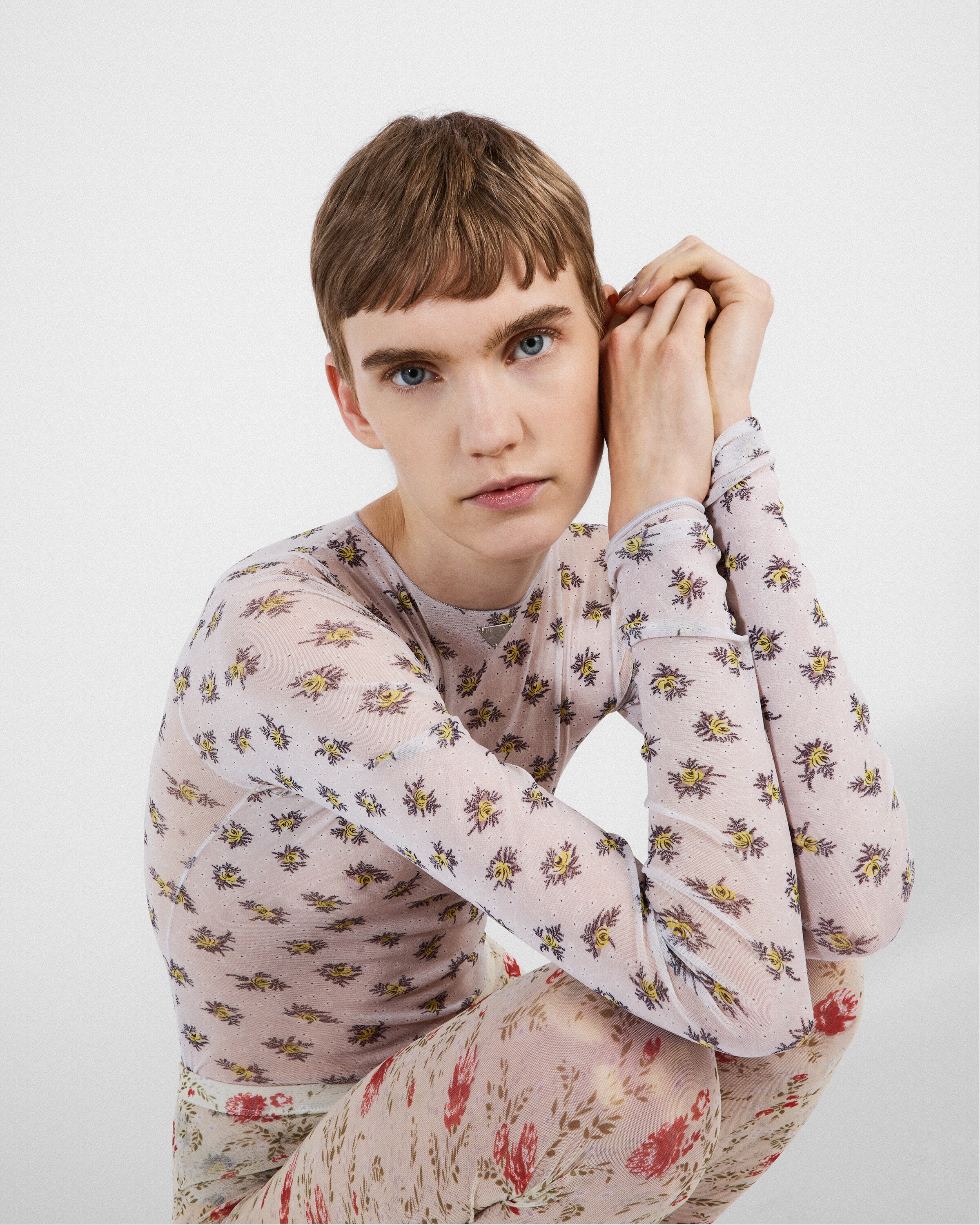 Prada Printed Stretch Tulle Onepiece