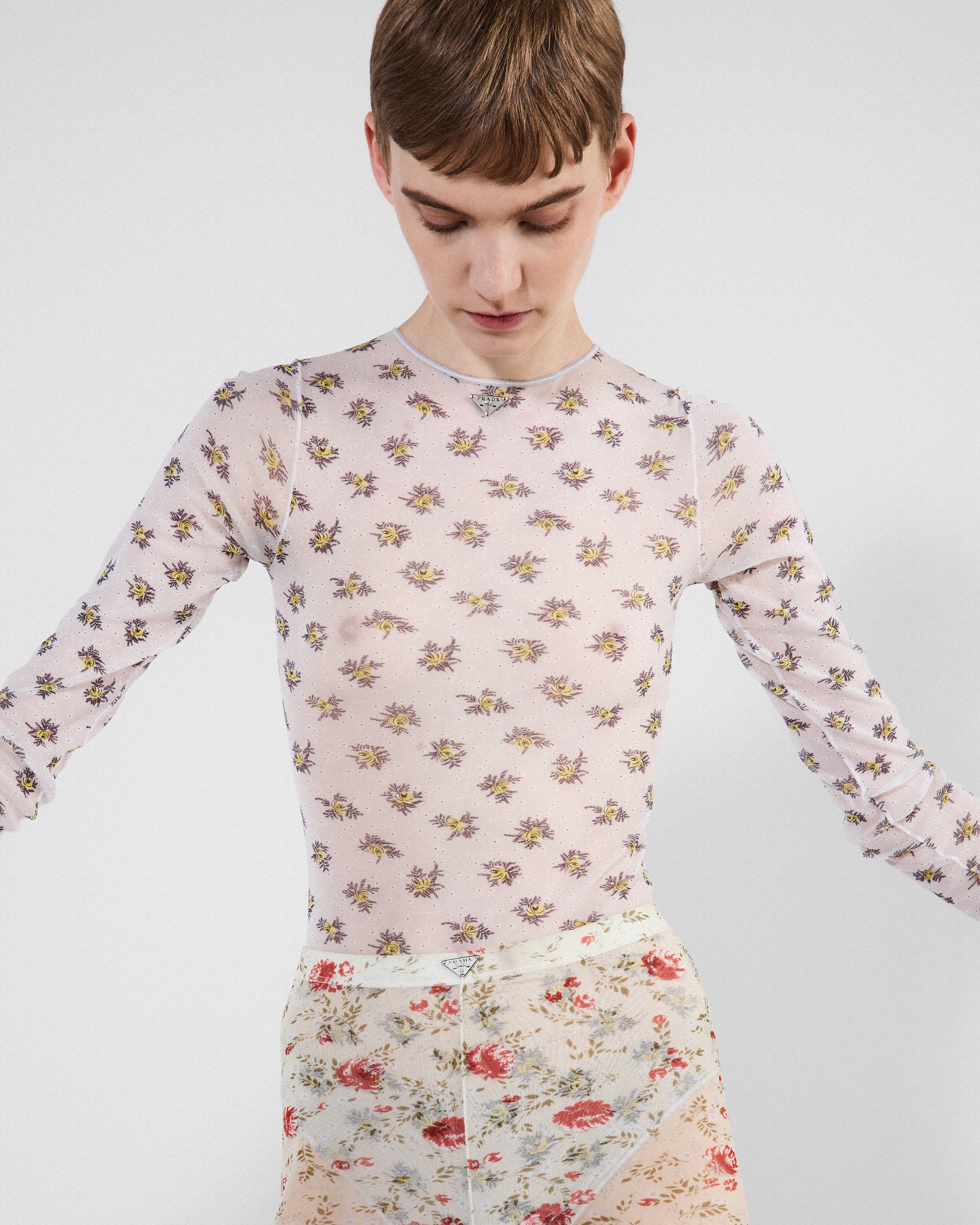 Prada Printed Stretch Tulle Onepiece