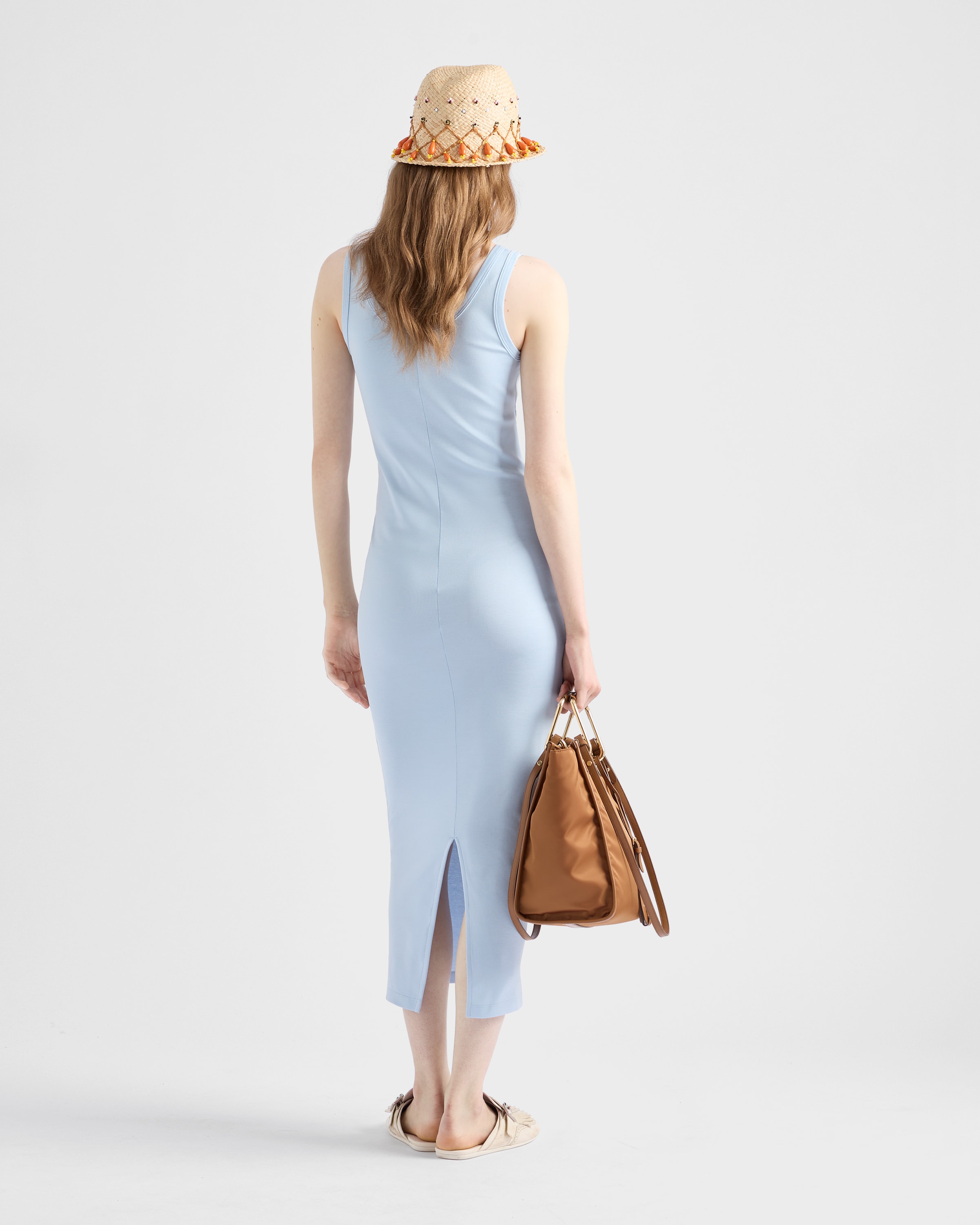 Sky Blue Ribbed knit cotton dress | PRADA Sky Blue Ribbed knit cotton dress | PRADA