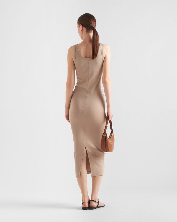 Ribbed knit cotton dress - Khaki Ribbed knit cotton dress - Khaki