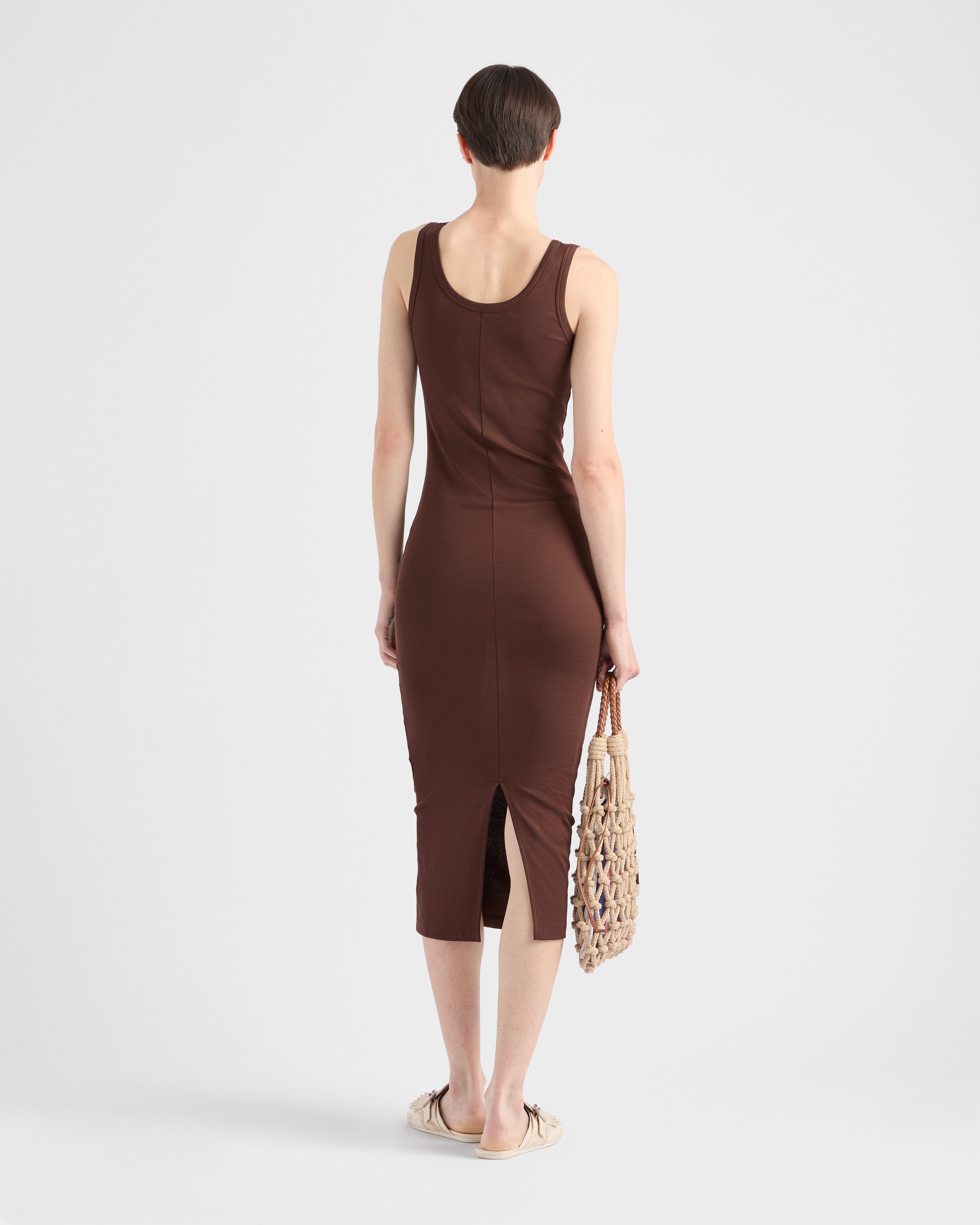 【PRADA】リブニットコットンドレス ワンピース★ココアブラウン Cocoa Brown Ribbed Knit Cotton Dress | PRADA